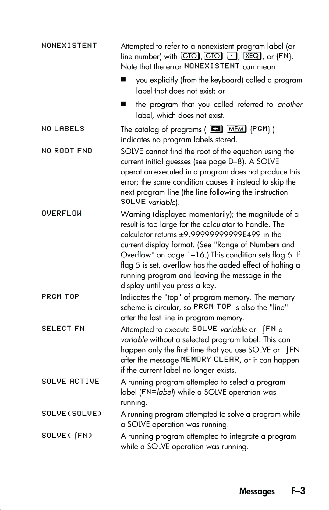 HP 33s Scientific manual Messages F-3, # variable 