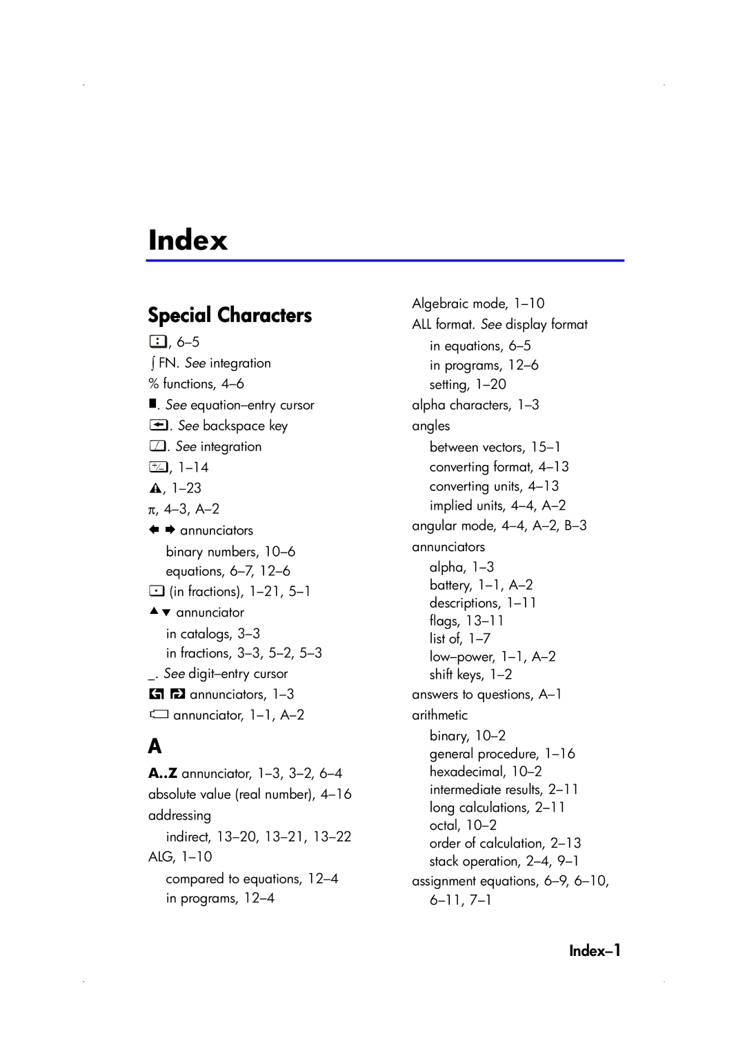 HP 33s Scientific manual Index-1 