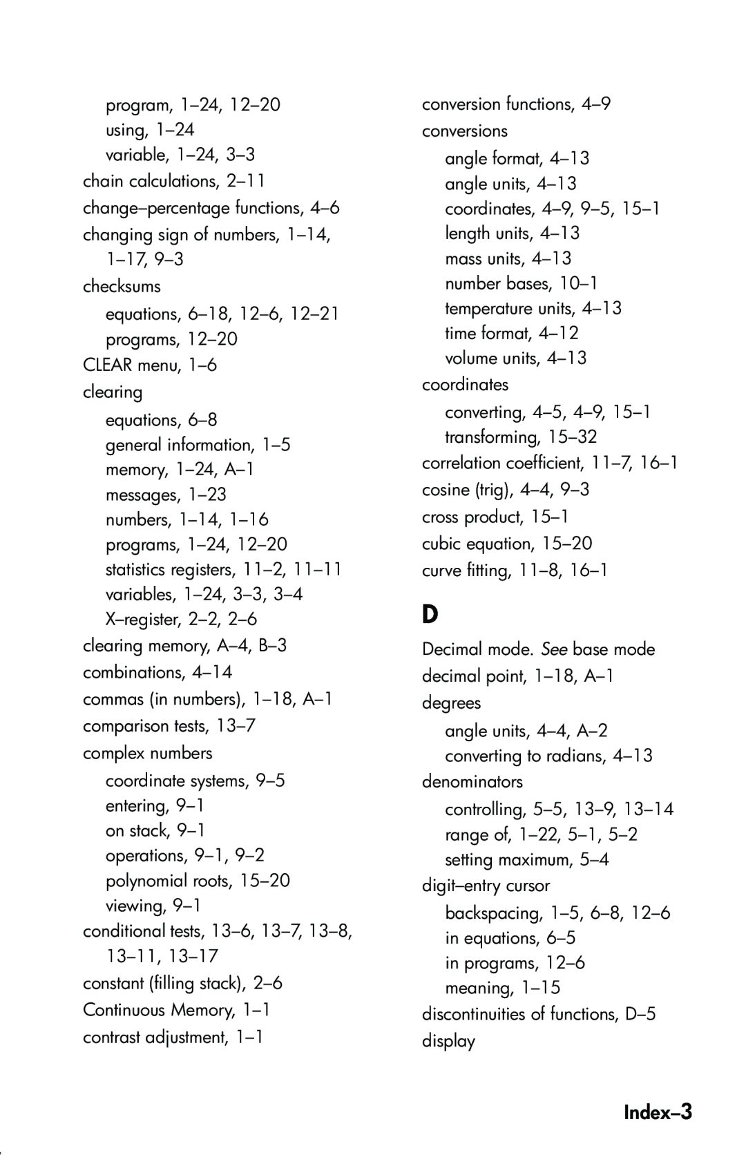 HP 33s Scientific manual Index-3 