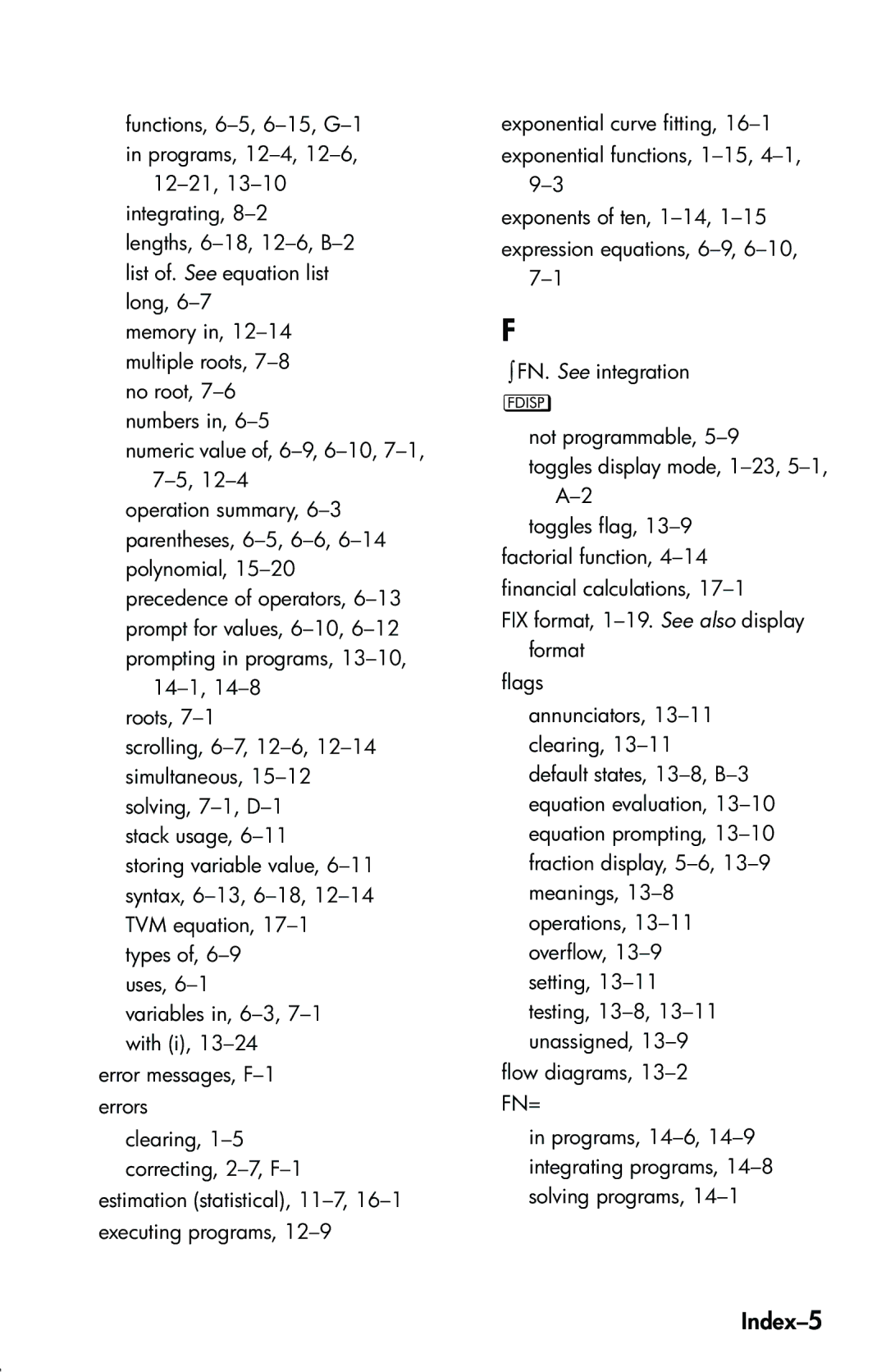 HP 33s Scientific manual Index-5 