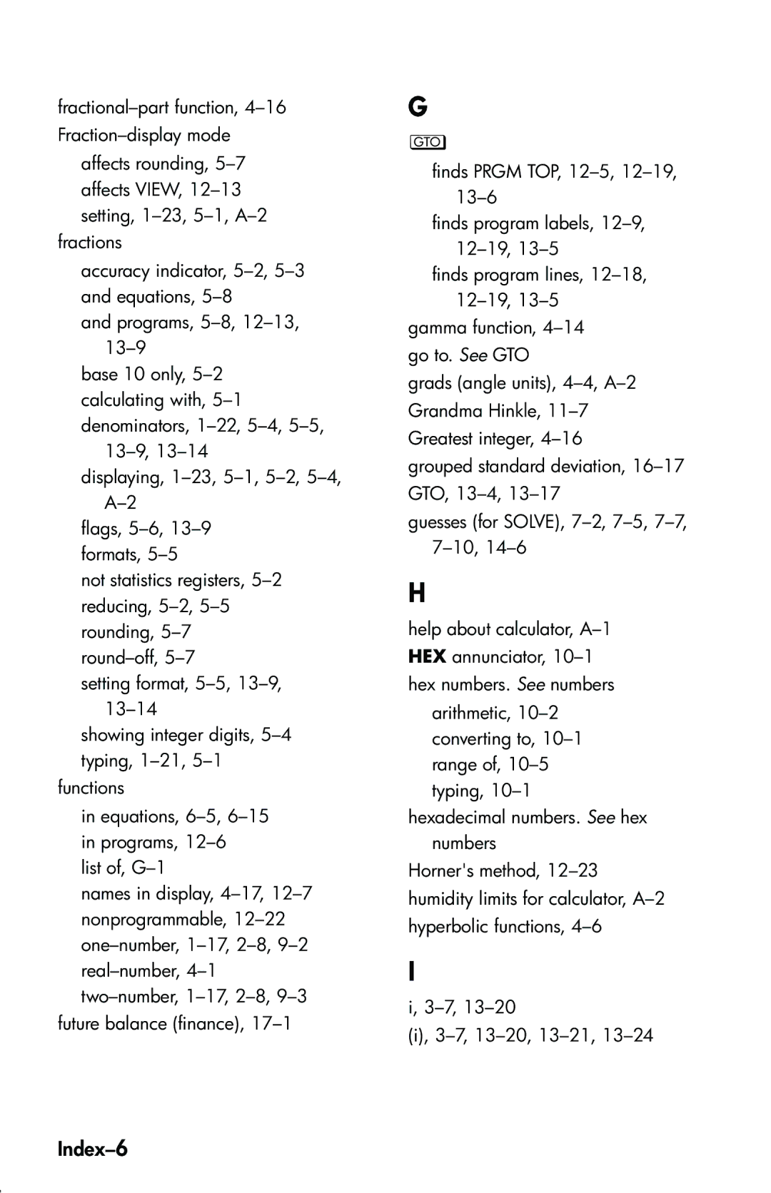 HP 33s Scientific manual Index-6 