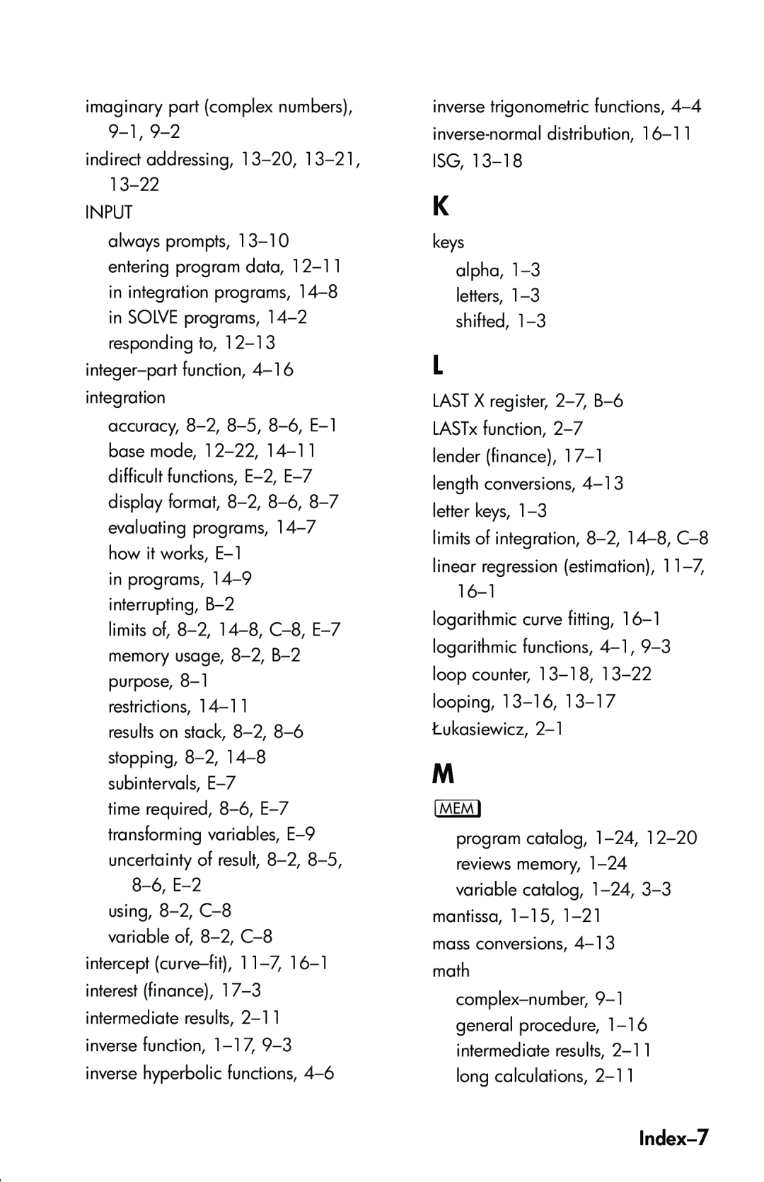 HP 33s Scientific manual Index-7 