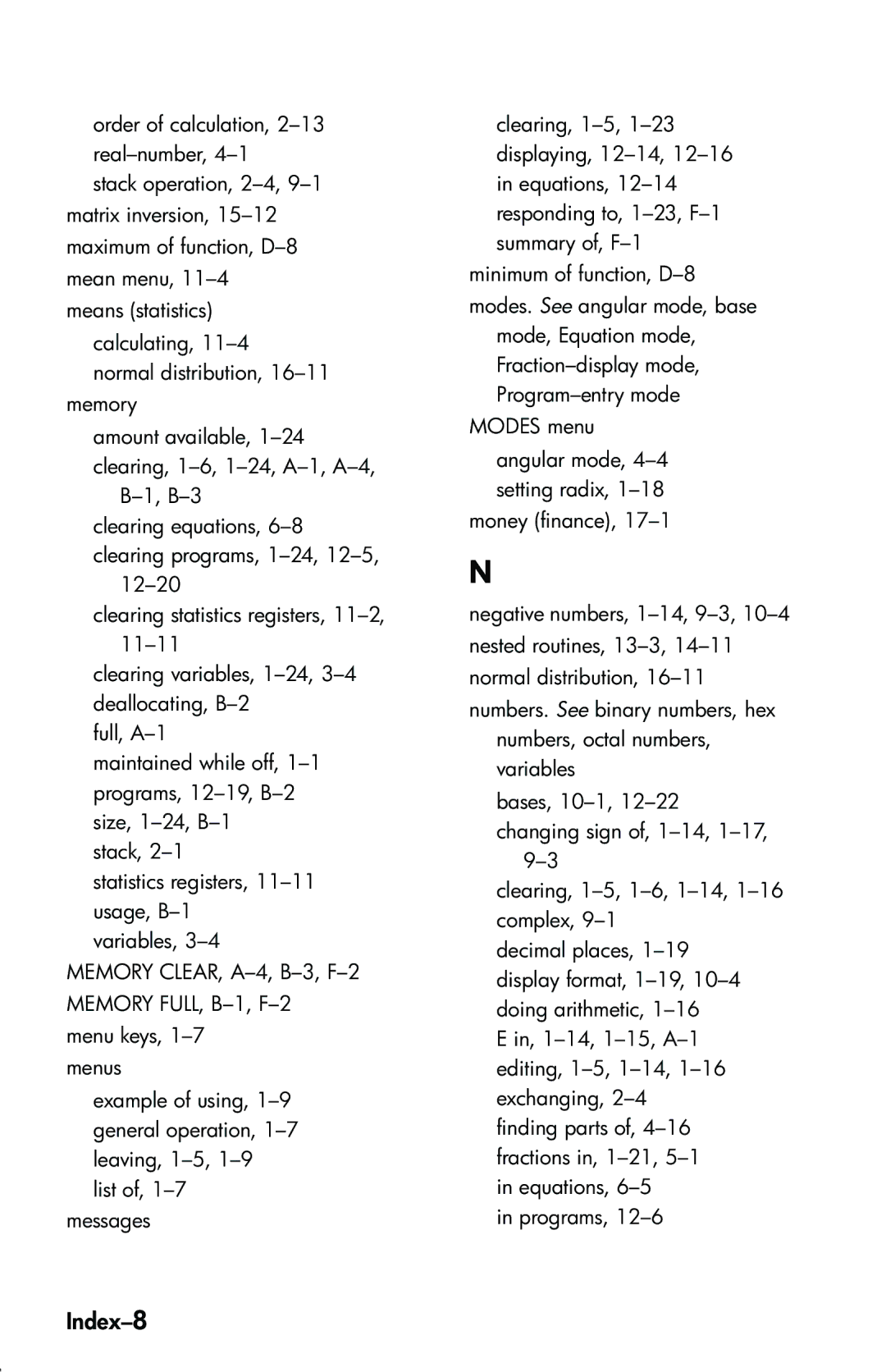 HP 33s Scientific manual Index-8 