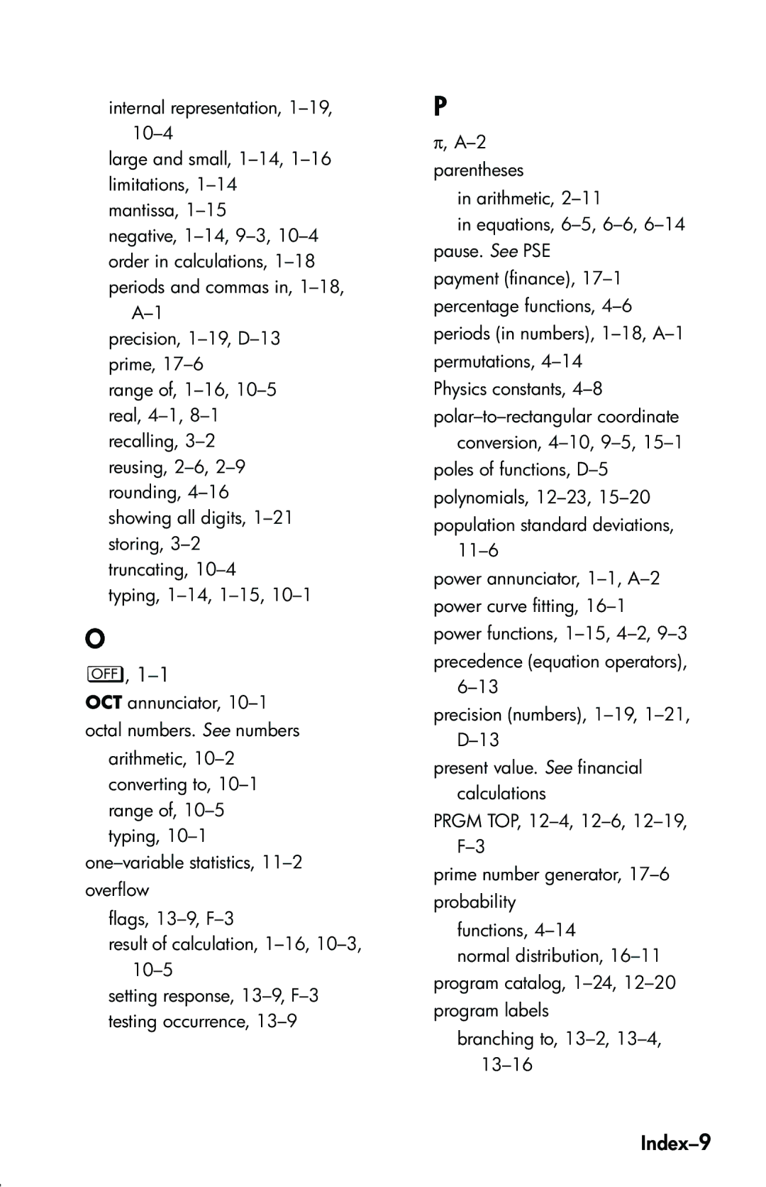 HP 33s Scientific manual Index-9 