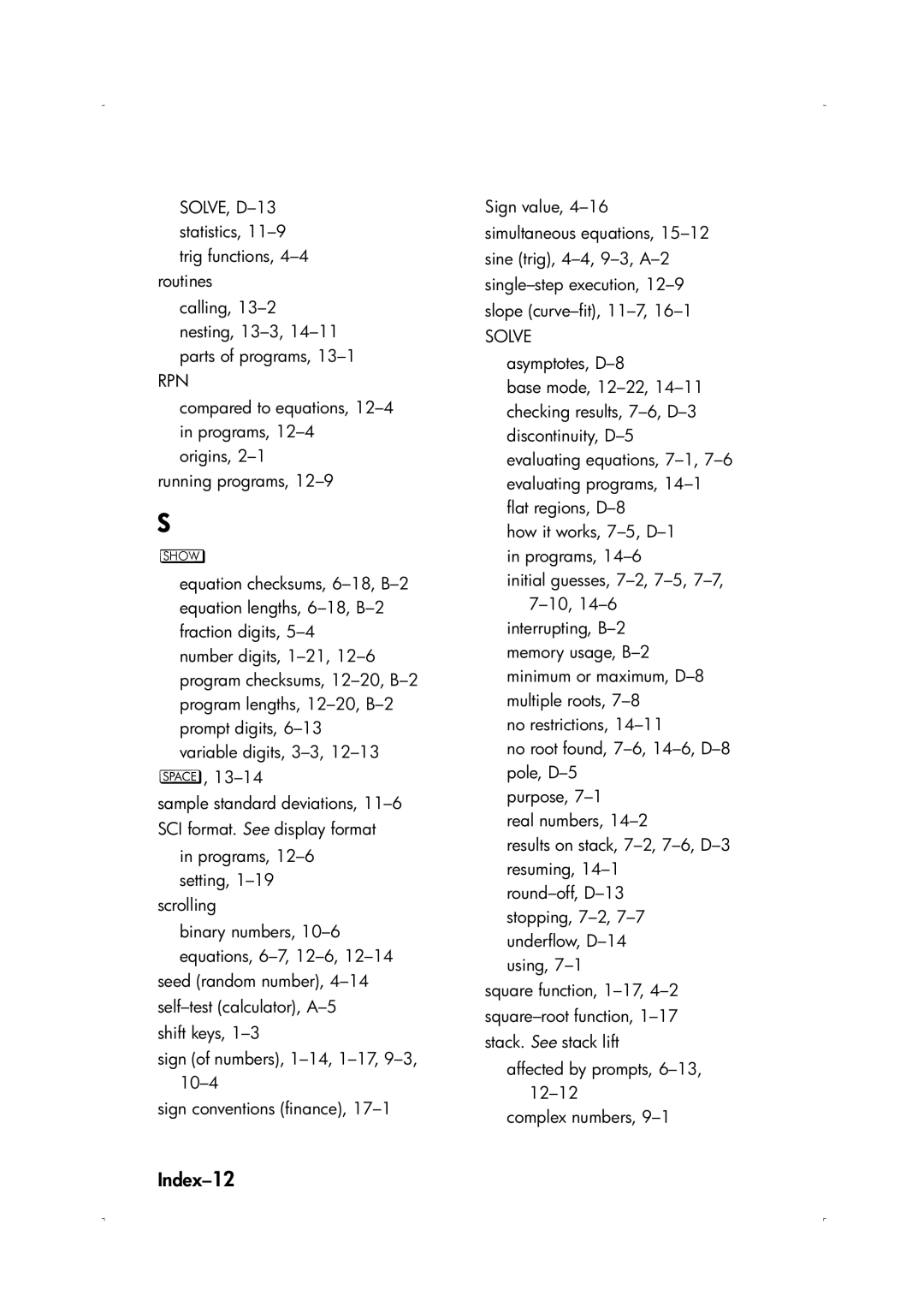 HP 33s Scientific manual Index-12, Rpn 