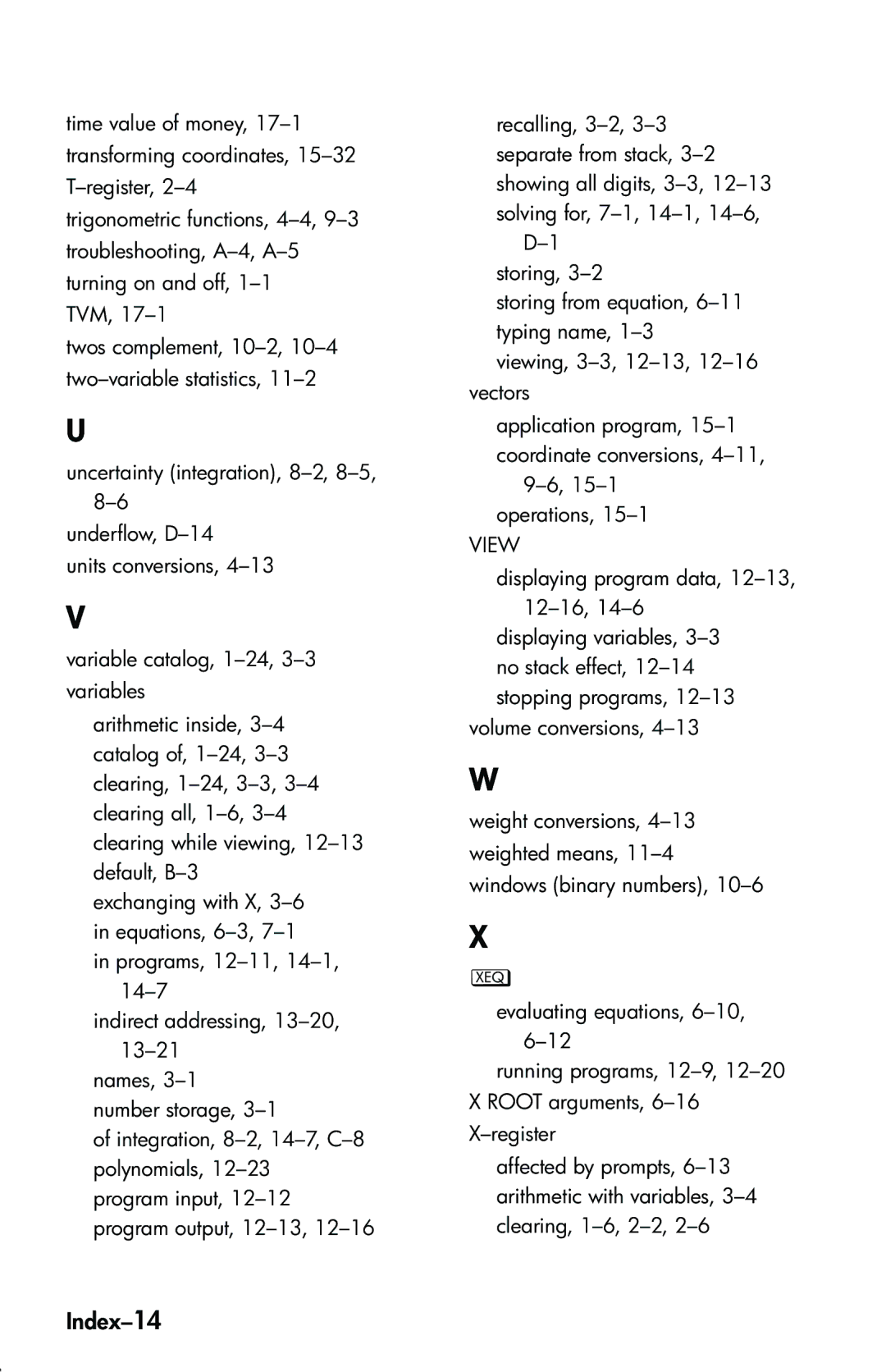 HP 33s Scientific manual Index-14, View 