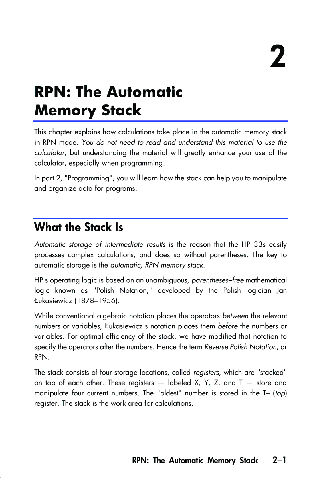 HP 33s Scientific manual RPN The Automatic Memory Stack, What the Stack Is 