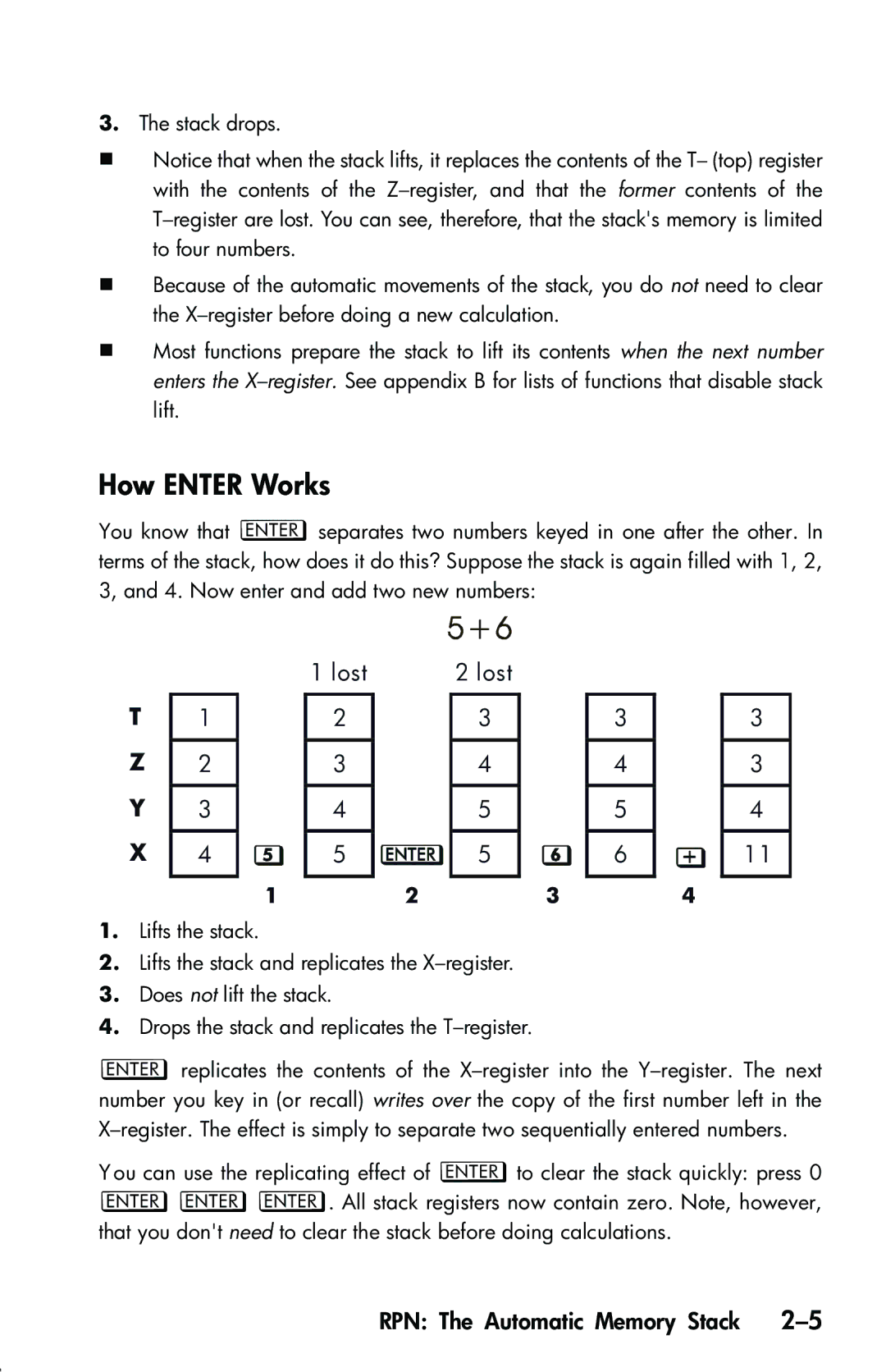 HP 33s Scientific manual How Enter Works, Lost 