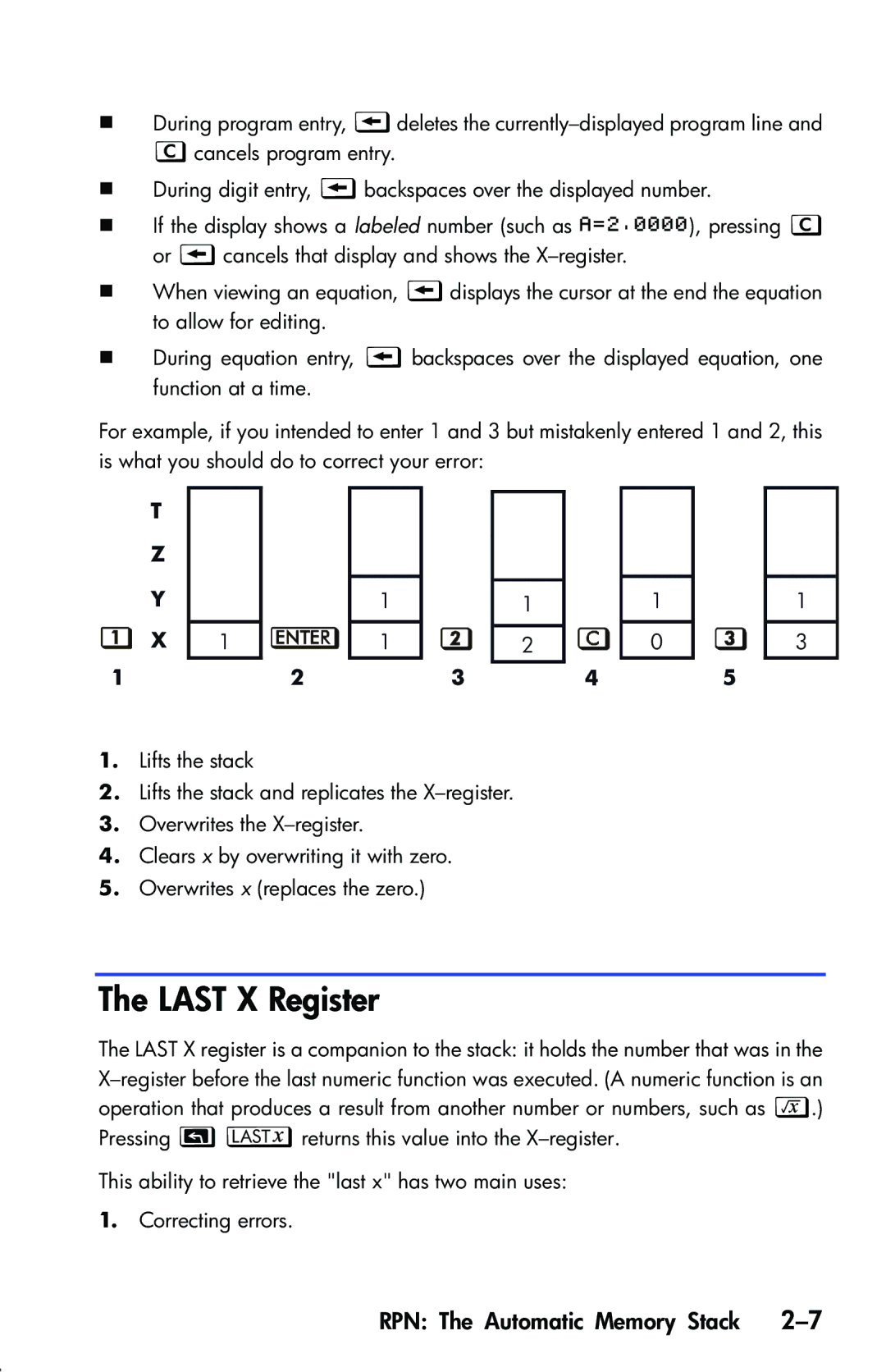 HP 33s Scientific manual Last X Register 