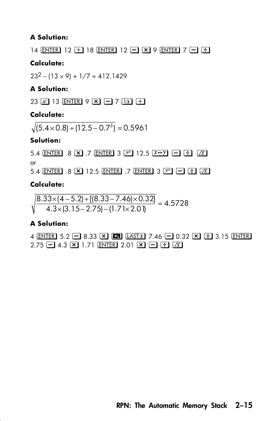 HP 33s Scientific manual ⋅ 0.8 ⎟ 12.5 − 0.73 = 