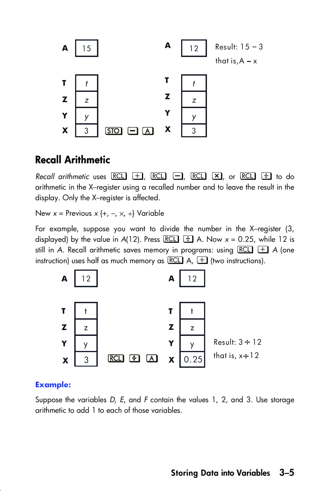 HP 33s Scientific manual Recall Arithmetic, Result 3 That is, x 