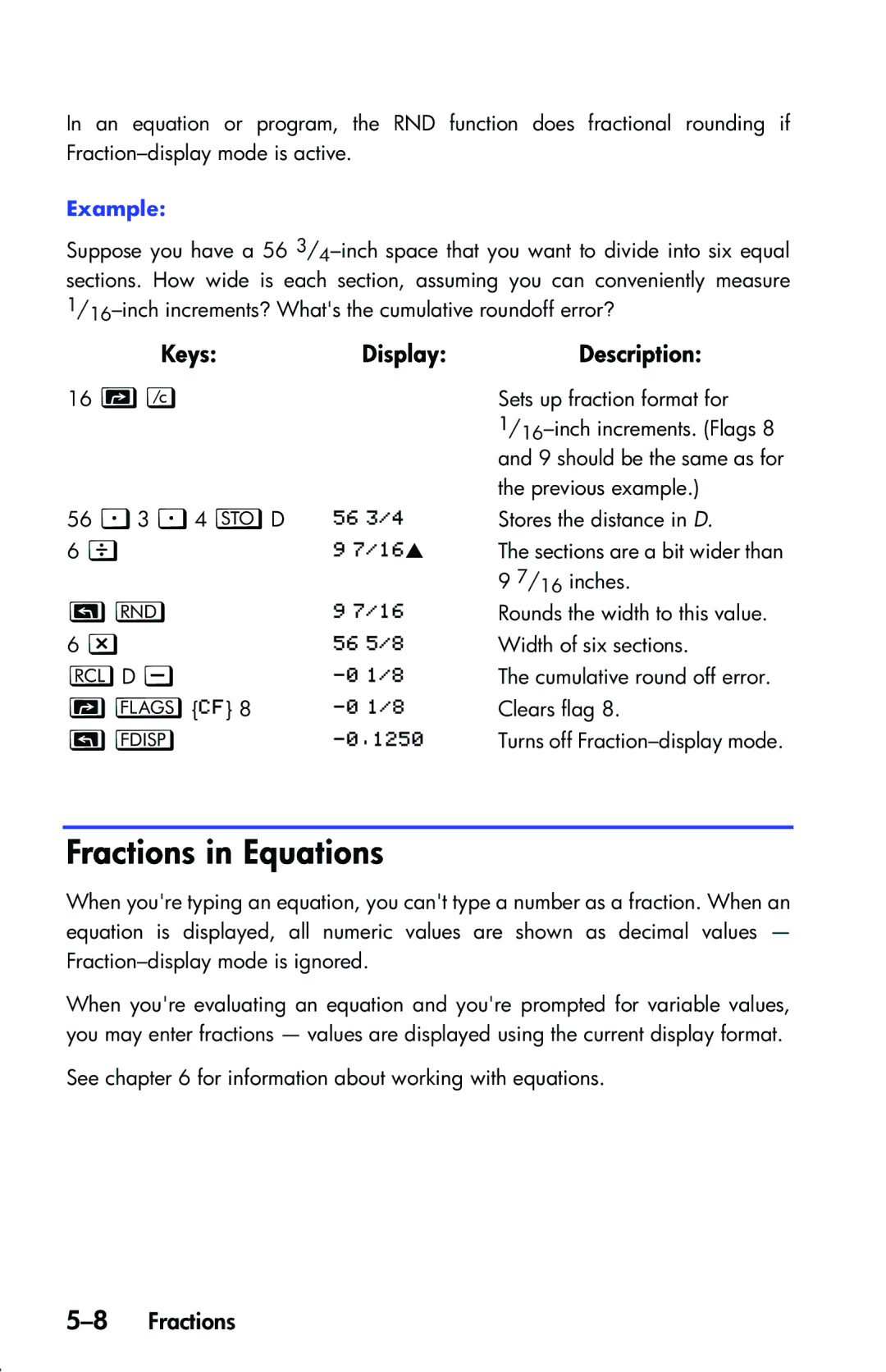 HP 33s Scientific manual Fractions in Equations, 8Fractions 