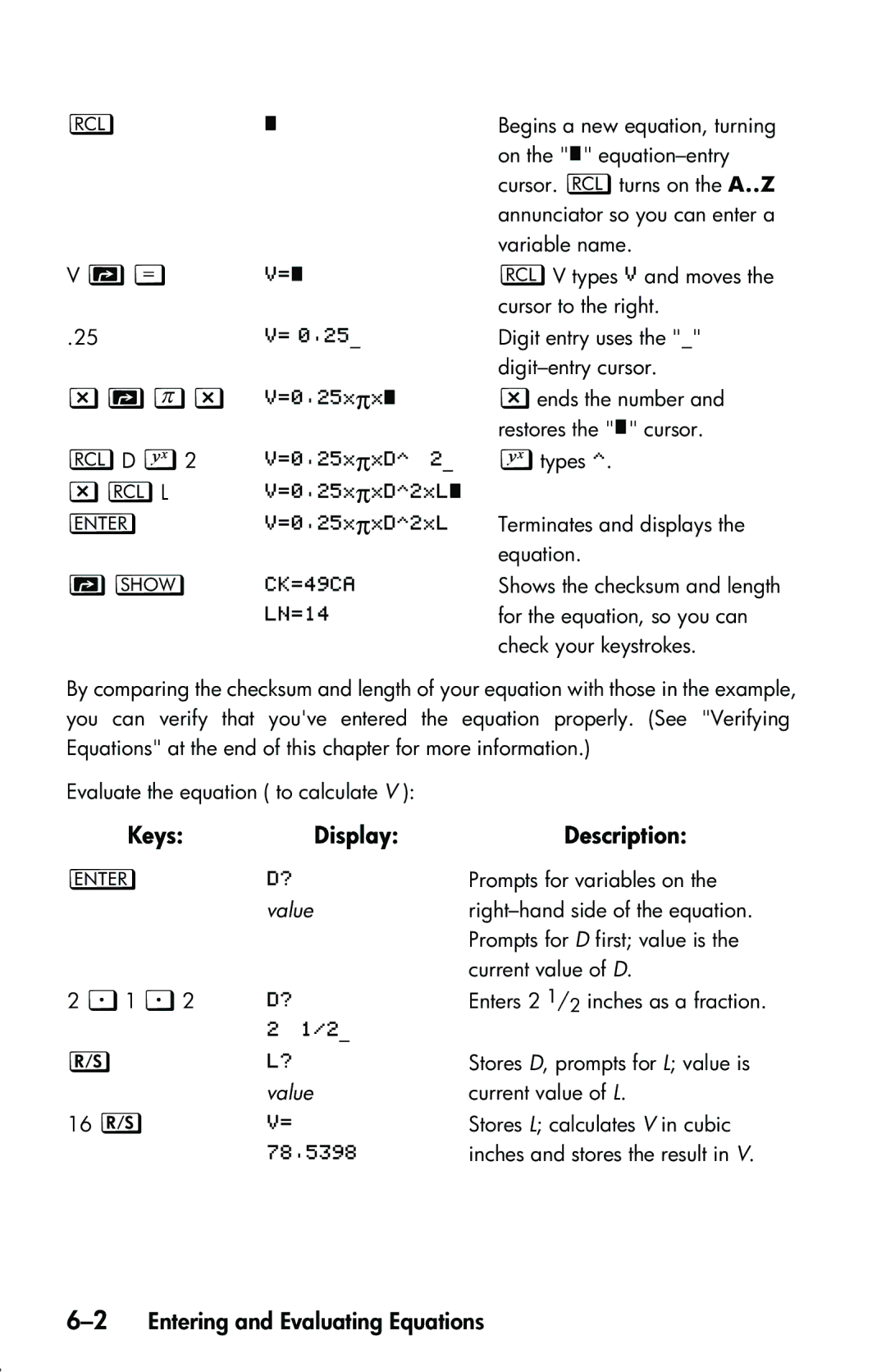 HP 33s Scientific manual ZNz, Zll, 2Entering and Evaluating Equations 