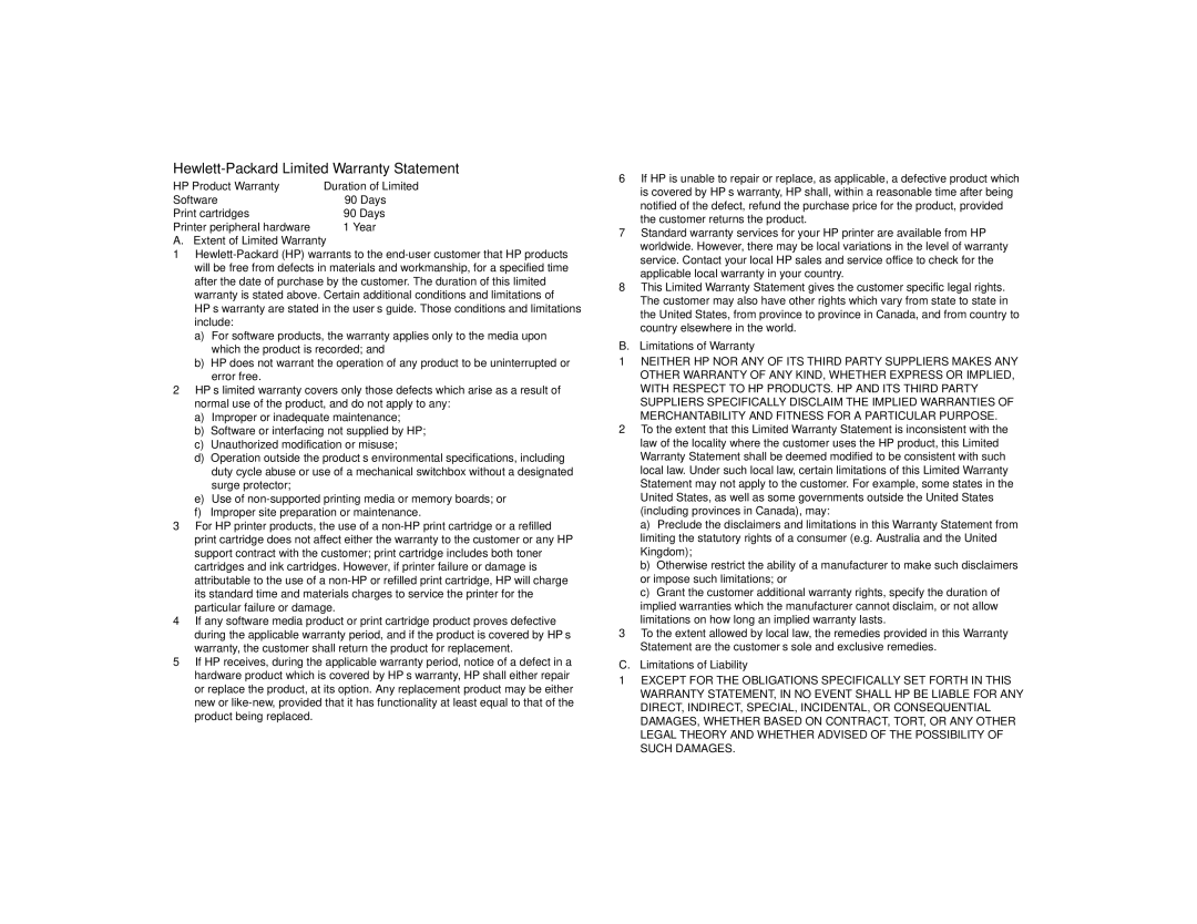 HP 340 manual Hewlett-Packard Limited Warranty Statement, Extent of Limited Warranty 