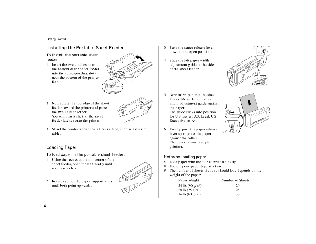 HP 340 manual Installing the Portable Sheet Feeder, Loading Paper, To install the portable sheet feeder 