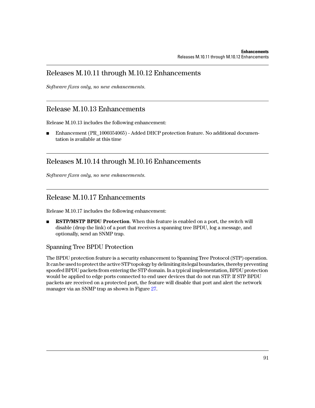 HP 3400CL-24G Releases M.10.11 through M.10.12 Enhancements, Release M.10.13 Enhancements, Release M.10.17 Enhancements 