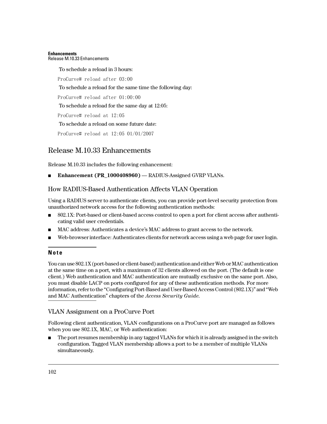 HP 3400CL-24G manual Release M.10.33 Enhancements, How RADIUS-Based Authentication Affects Vlan Operation 