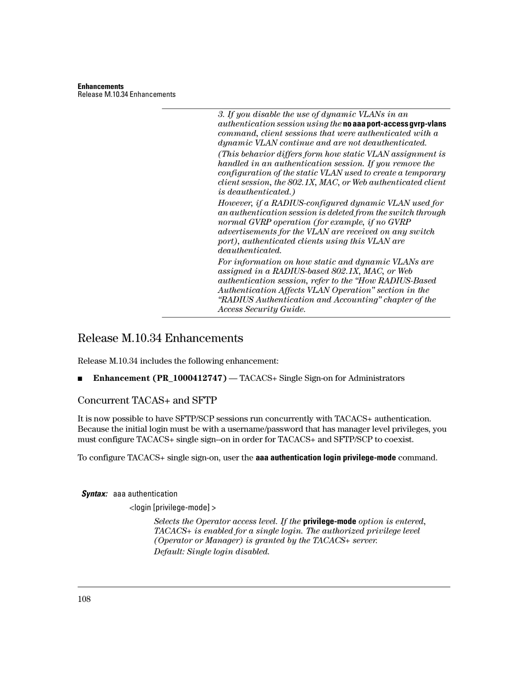 HP 3400CL-24G manual Release M.10.34 Enhancements, Concurrent TACAS+ and Sftp 