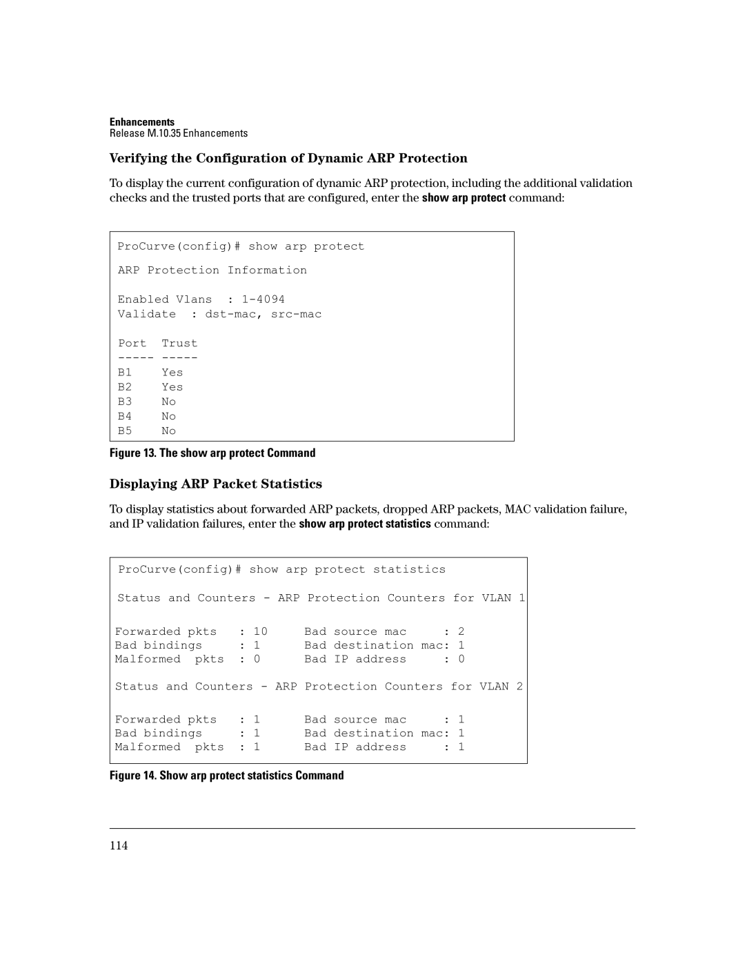 HP 3400CL-24G manual Verifying the Configuration of Dynamic ARP Protection, Displaying ARP Packet Statistics 