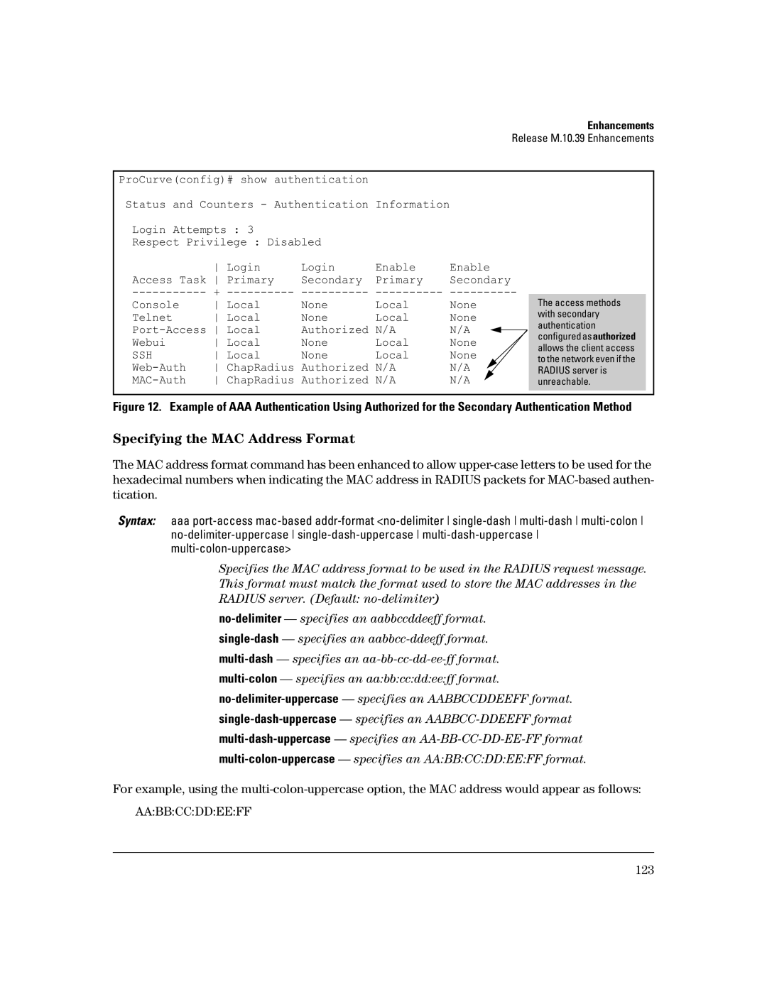 HP 3400CL-24G manual Specifying the MAC Address Format, Ssh 