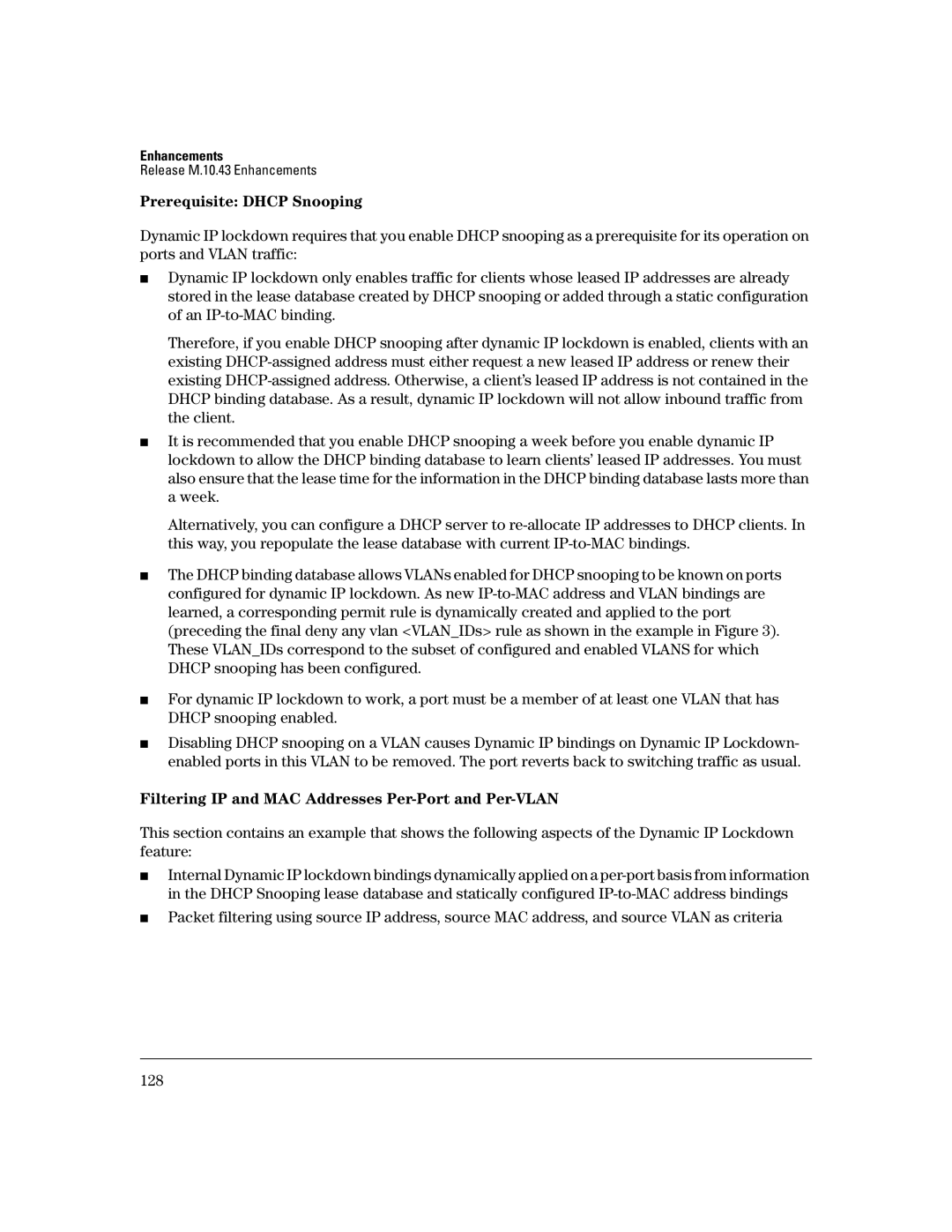 HP 3400CL-24G manual Prerequisite Dhcp Snooping, Filtering IP and MAC Addresses Per-Port and Per-VLAN 