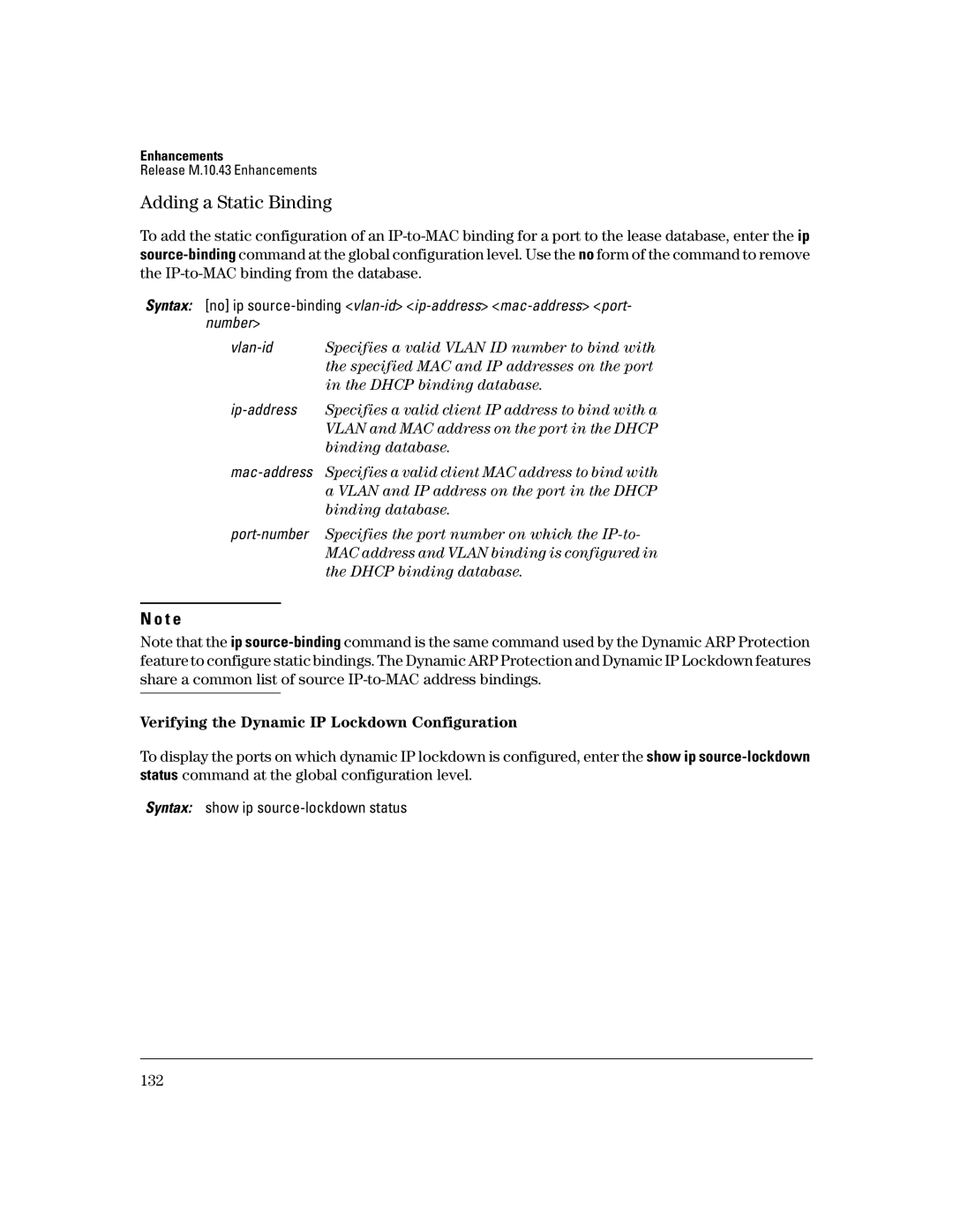 HP 3400CL-24G manual Adding a Static Binding, Verifying the Dynamic IP Lockdown Configuration 