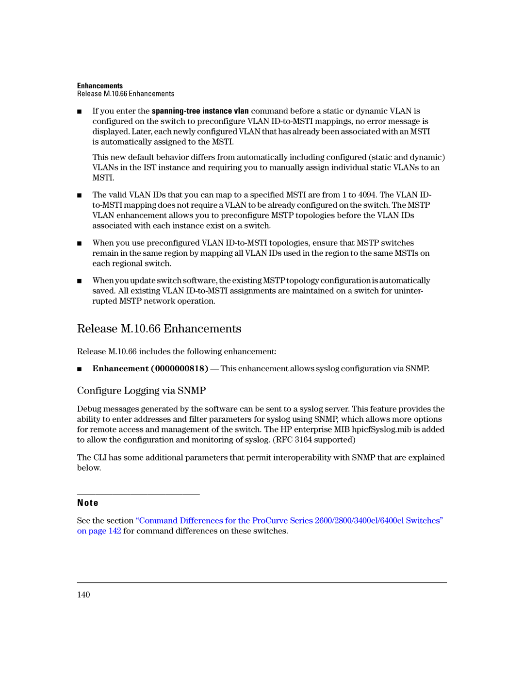 HP 3400CL-24G manual Release M.10.66 Enhancements, Configure Logging via Snmp 