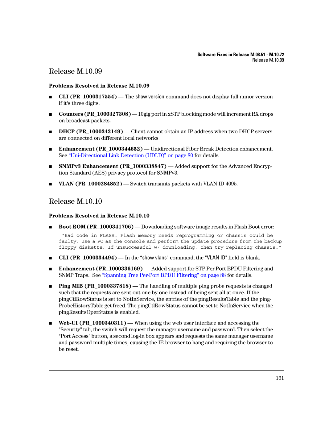 HP 3400CL-24G manual Problems Resolved in Release M.10.09, Problems Resolved in Release M.10.10 