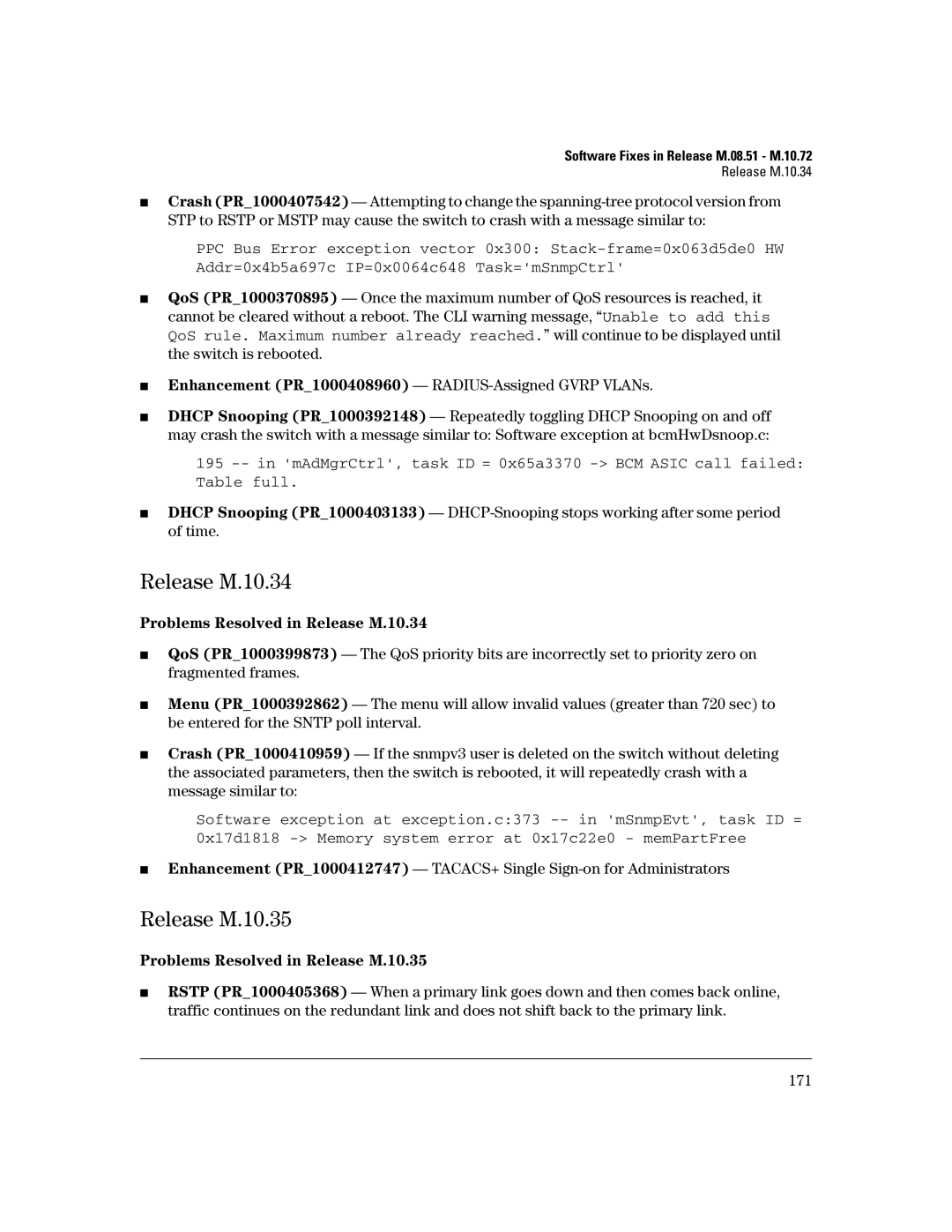 HP 3400CL-24G manual Problems Resolved in Release M.10.34, Problems Resolved in Release M.10.35 