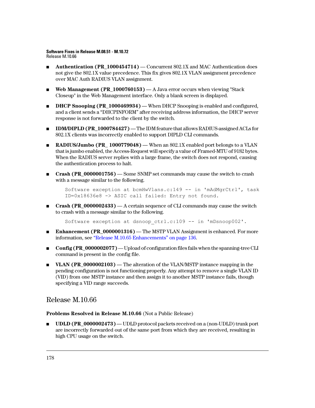 HP 3400CL-24G manual Release M.10.66, Software exception at dsnoopctrl.c109 -- in mDsnoop002 