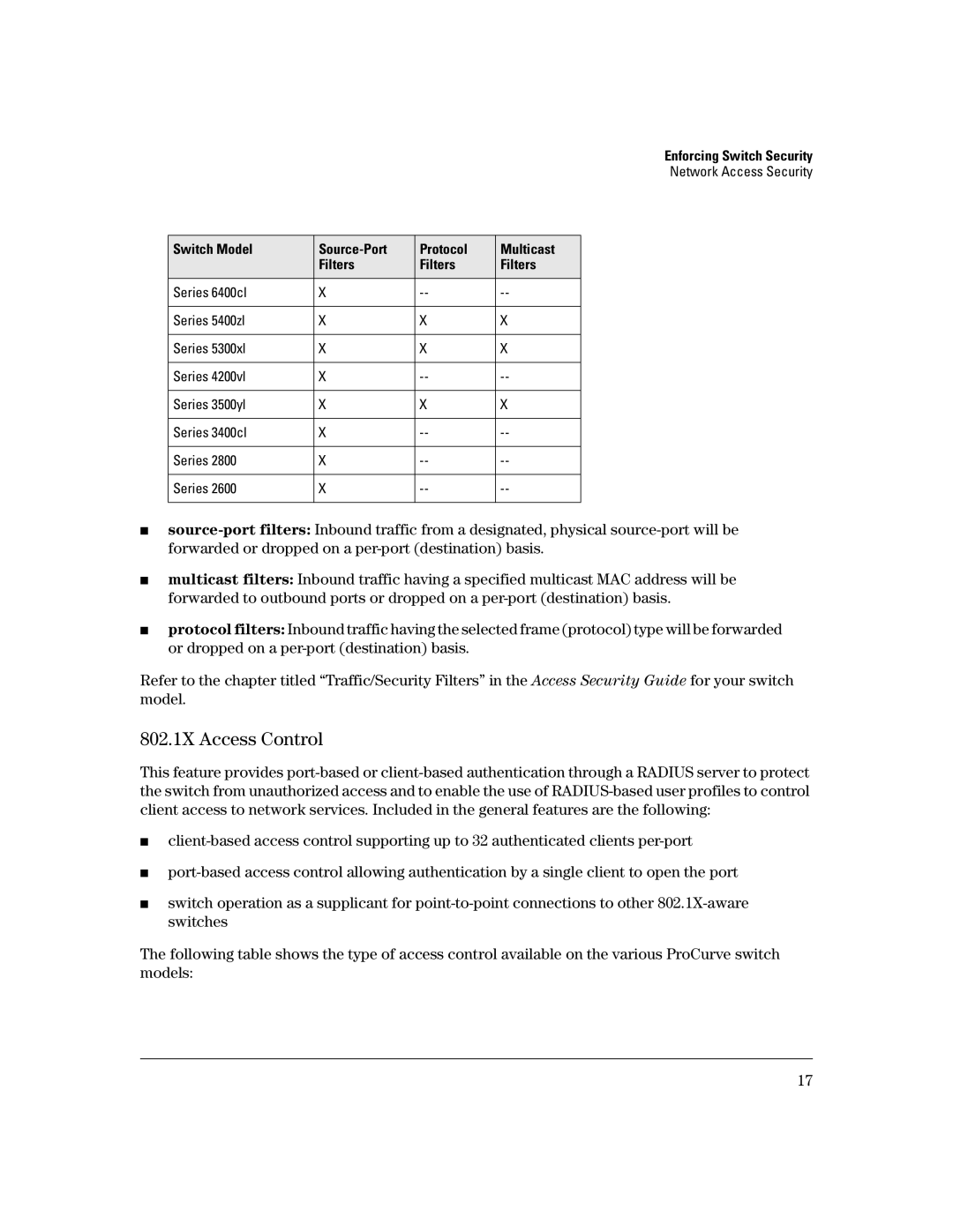 HP 3400CL-24G manual 802.1X Access Control 