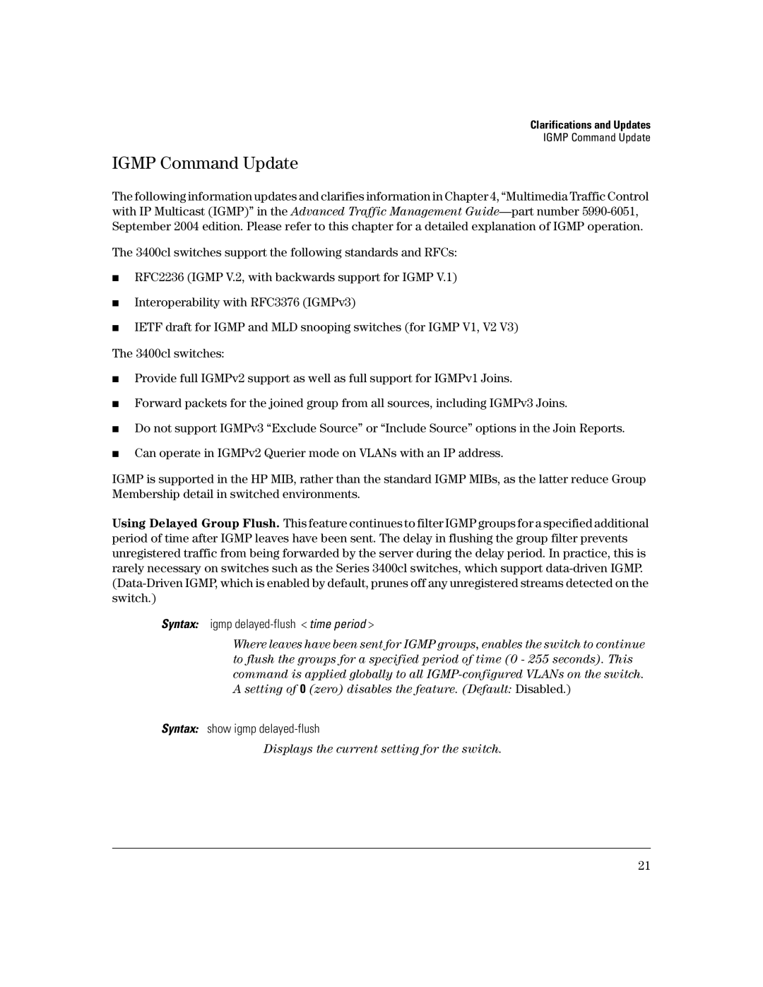 HP 3400CL-24G manual Igmp Command Update 