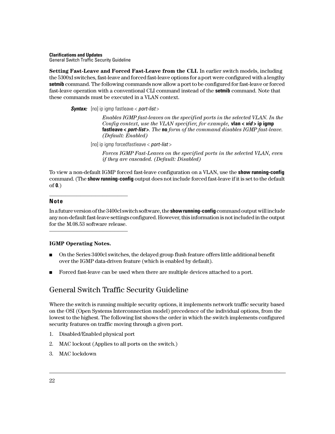 HP 3400CL-24G manual General Switch Traffic Security Guideline, Igmp Operating Notes 