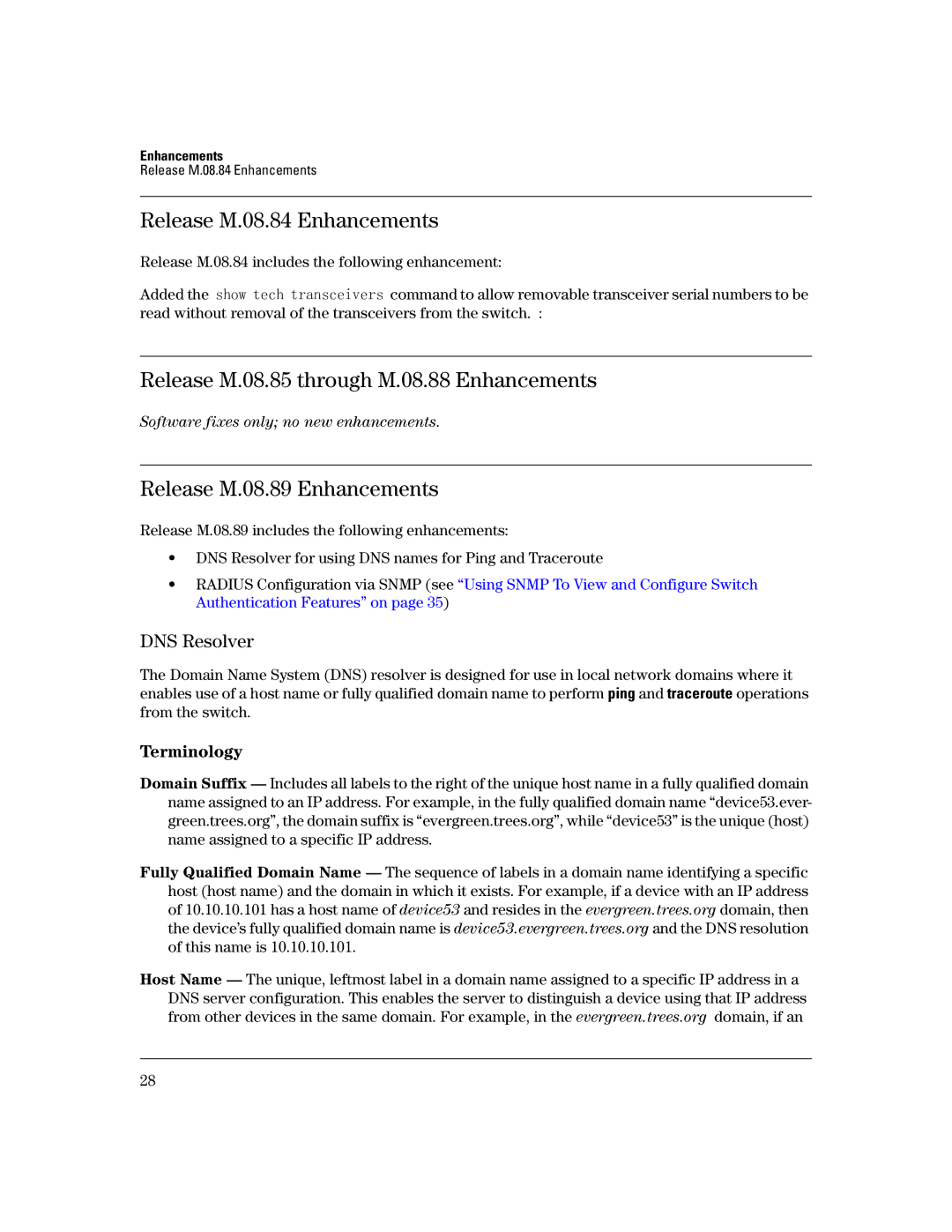 HP 3400CL-24G Release M.08.84 Enhancements, Release M.08.85 through M.08.88 Enhancements, Release M.08.89 Enhancements 