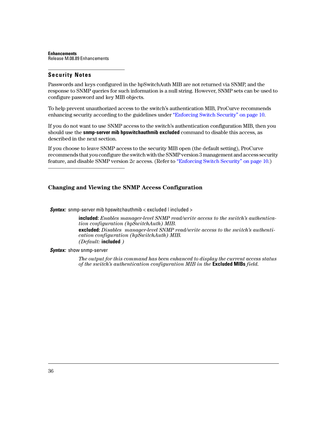 HP 3400CL-24G manual Security Notes, Changing and Viewing the Snmp Access Configuration 