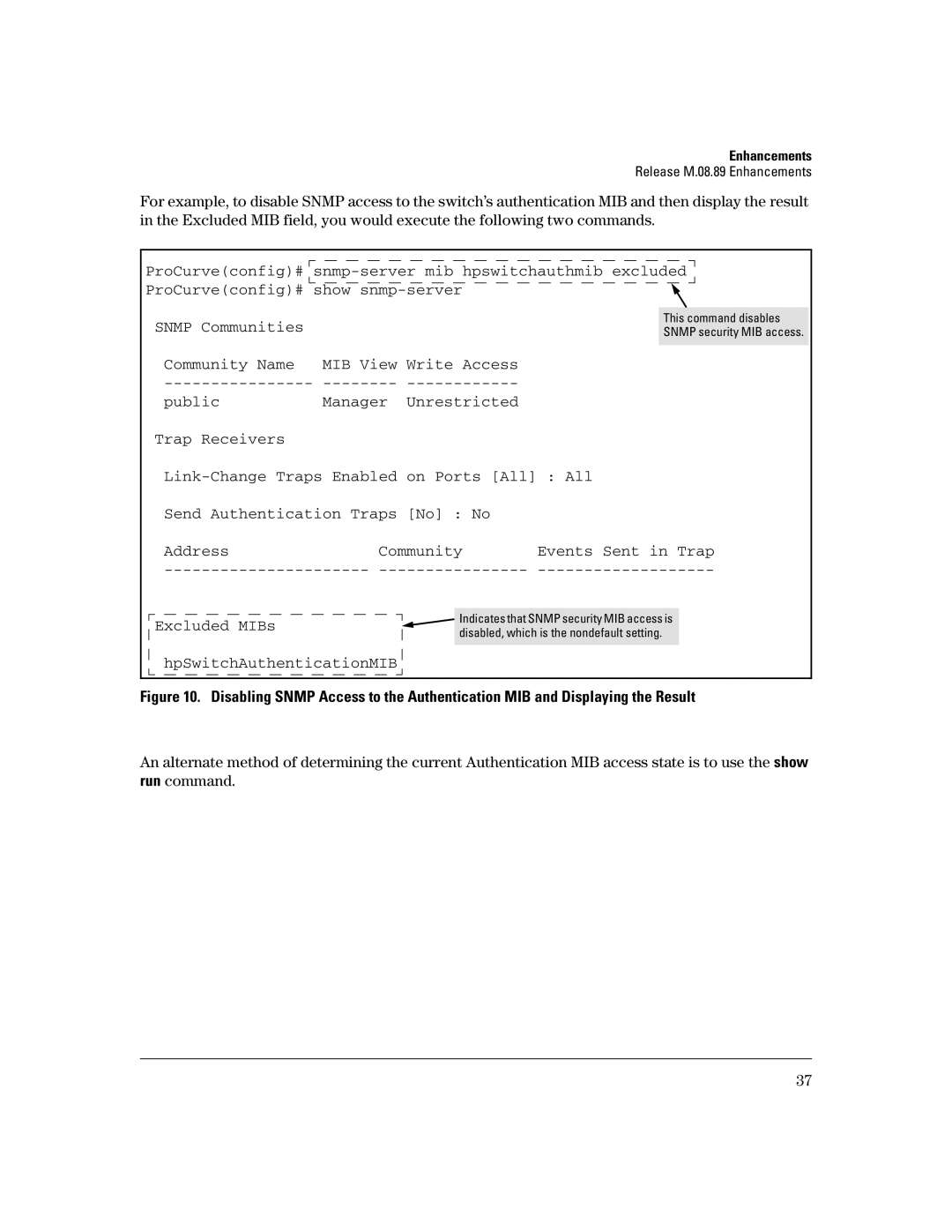 HP 3400CL-24G manual ProCurveconfig# Snmp-server mib hpswitchauthmib excluded, Snmp Communities 