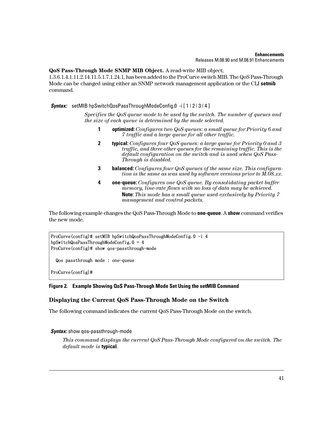 HP 3400CL-24G manual Displaying the Current QoS Pass-Through Mode on the Switch 