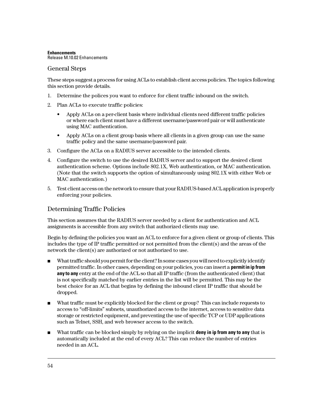 HP 3400CL-24G manual General Steps, Determining Traffic Policies 