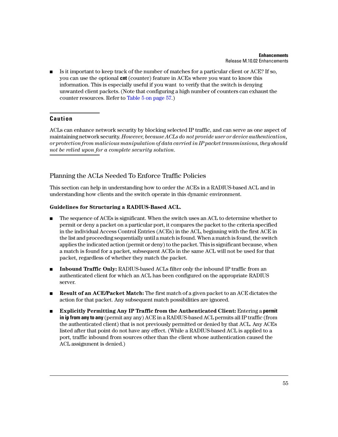 HP 3400CL-24G manual Planning the ACLs Needed To Enforce Traffic Policies, Guidelines for Structuring a RADIUS-Based ACL 