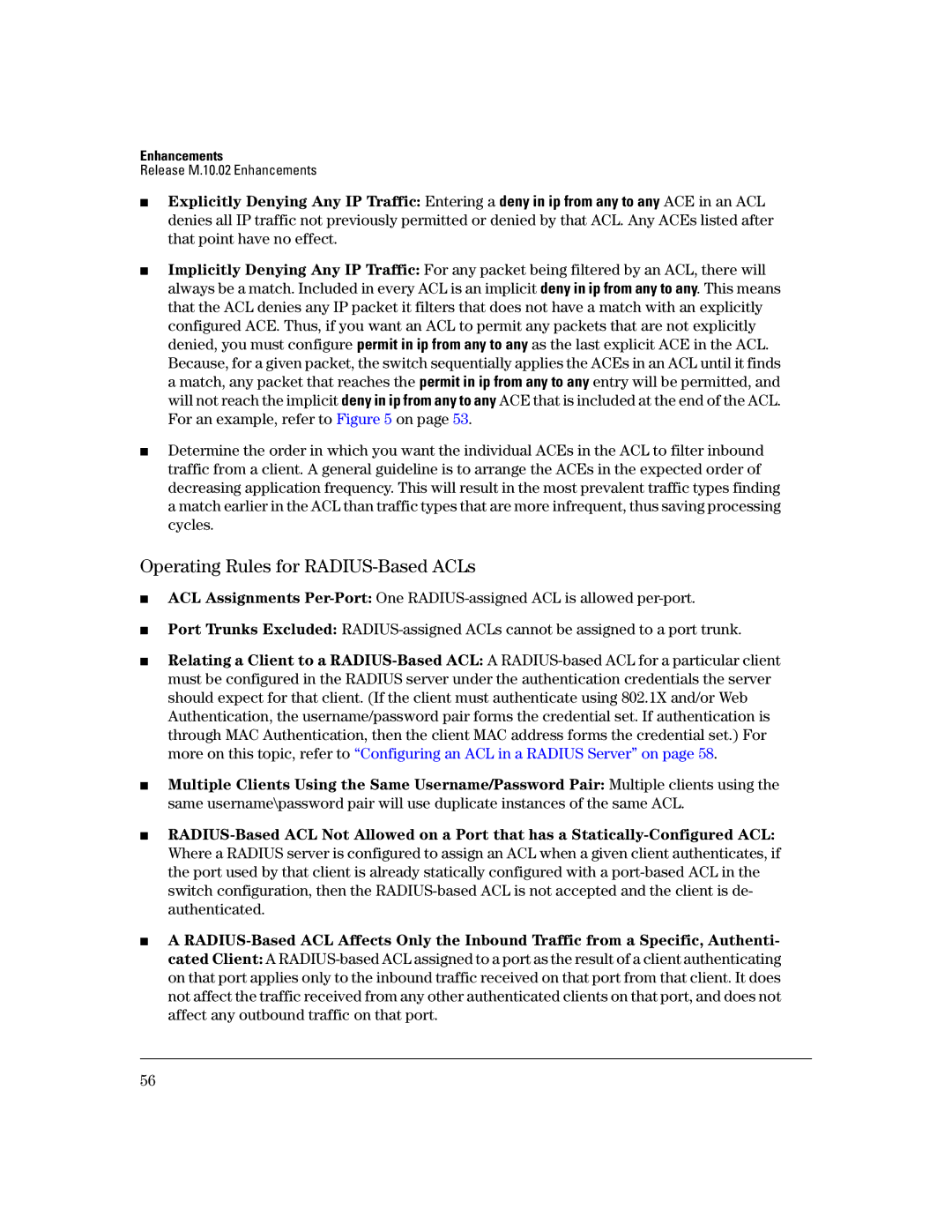 HP 3400CL-24G manual Operating Rules for RADIUS-Based ACLs 