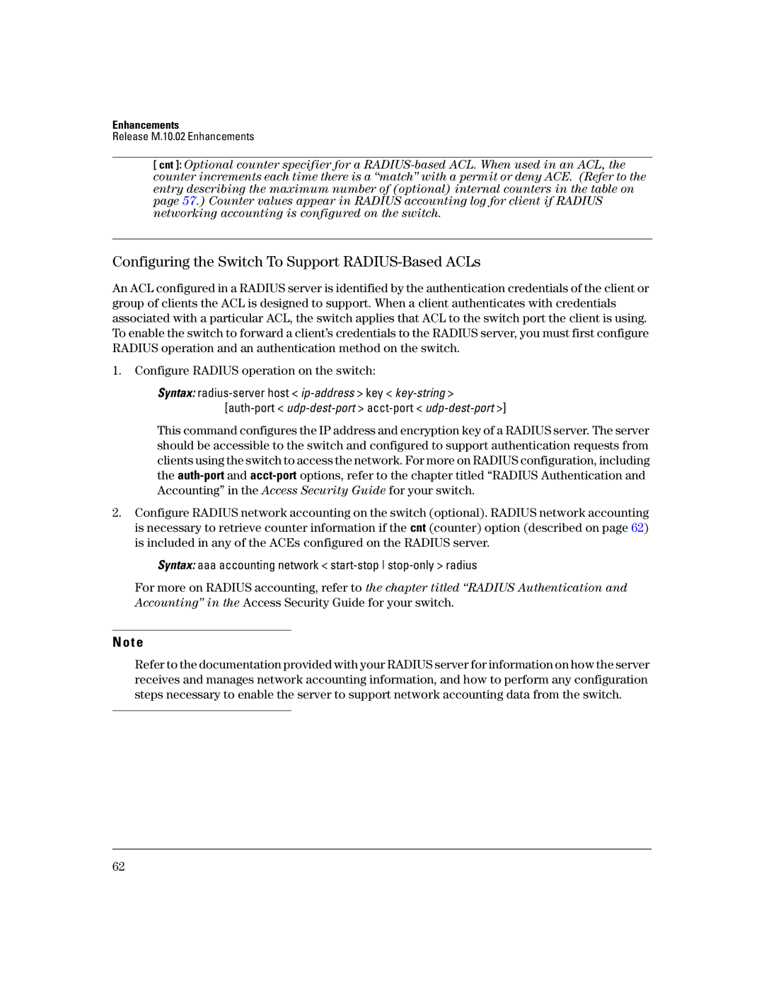 HP 3400CL-24G manual Configuring the Switch To Support RADIUS-Based ACLs 