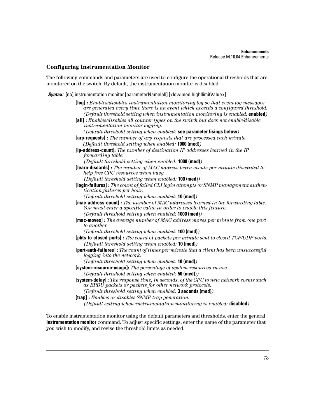 HP 3400CL-24G manual Configuring Instrumentation Monitor 