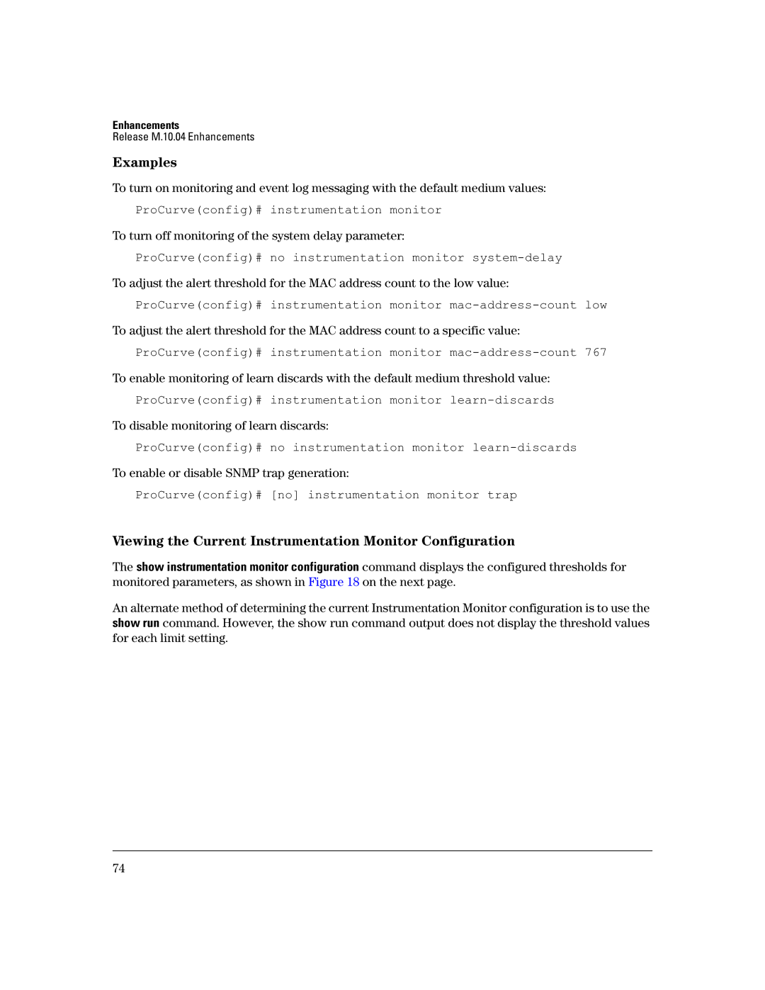 HP 3400CL-24G manual Examples, Viewing the Current Instrumentation Monitor Configuration 