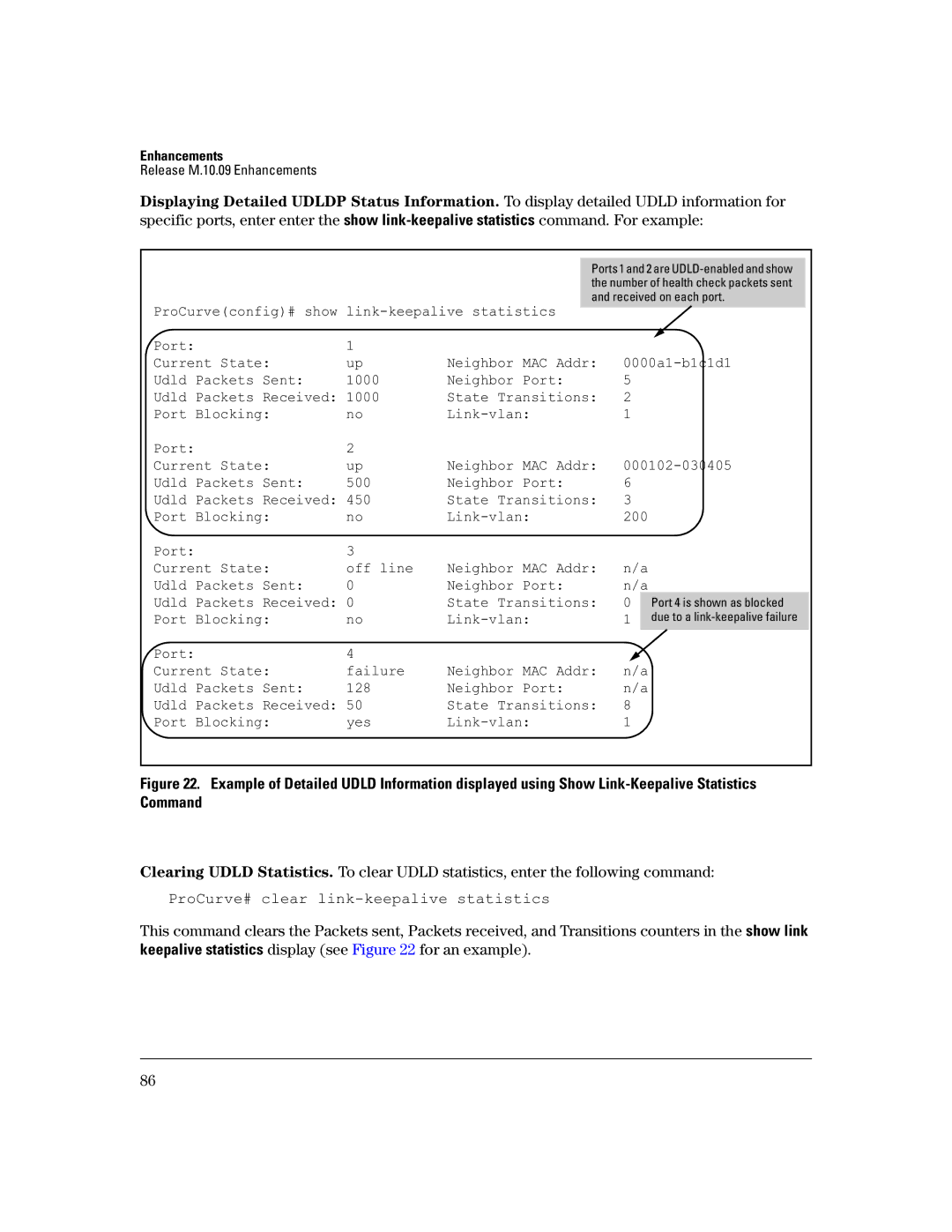 HP 3400CL-24G manual ProCurve# clear link-keepalive statistics 