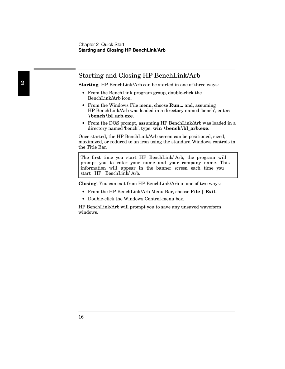 HP 34811A manual Starting and Closing HP BenchLink/Arb 