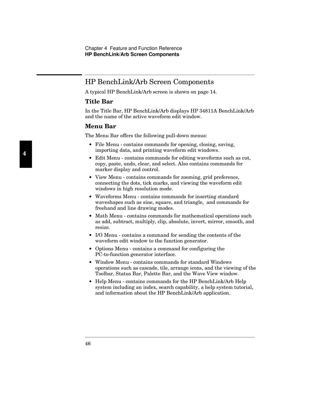 HP 34811A manual ‘ Ous, HP BenchLink/Arb Screen Components 