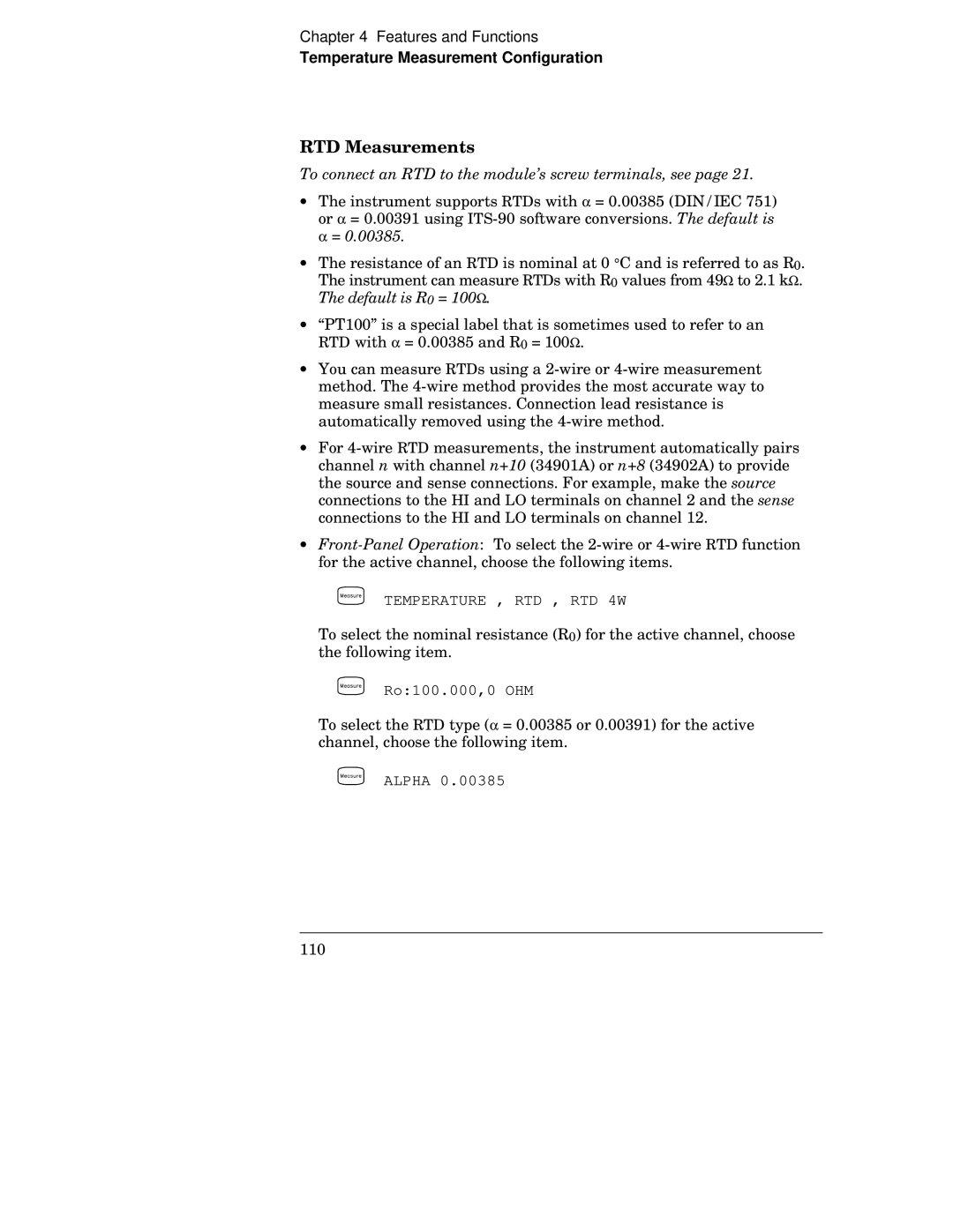 HP 34970A manual MoX g, To connect an RTD to the module’s screw terminals, see 