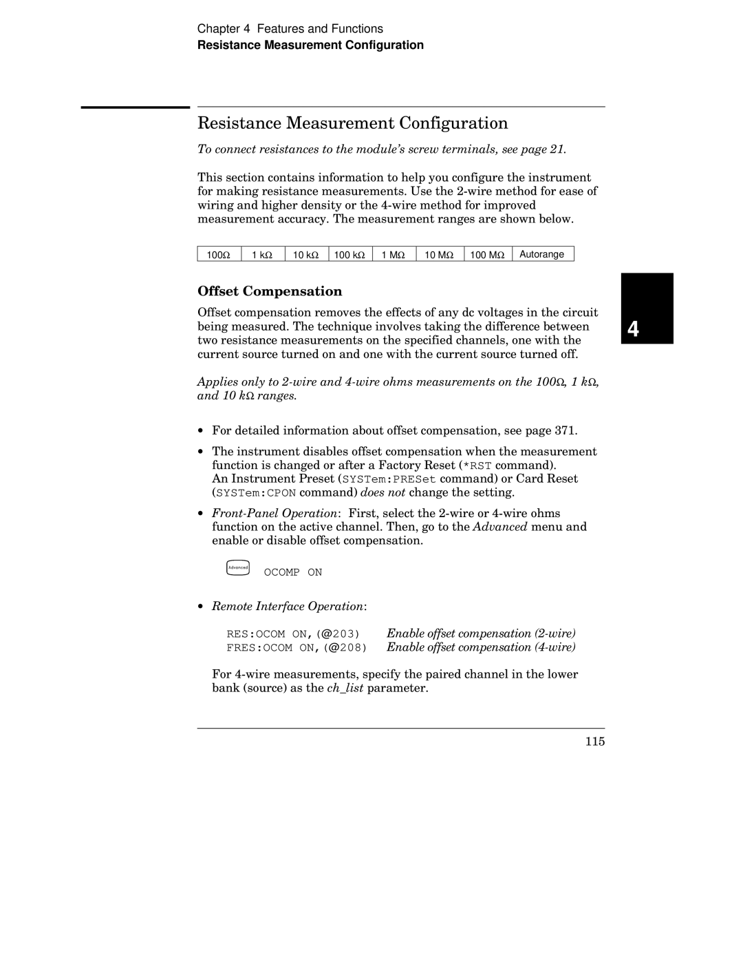 HP 34970A manual Resistance Measurement Configuration, To connect resistances to the module’s screw terminals, see 