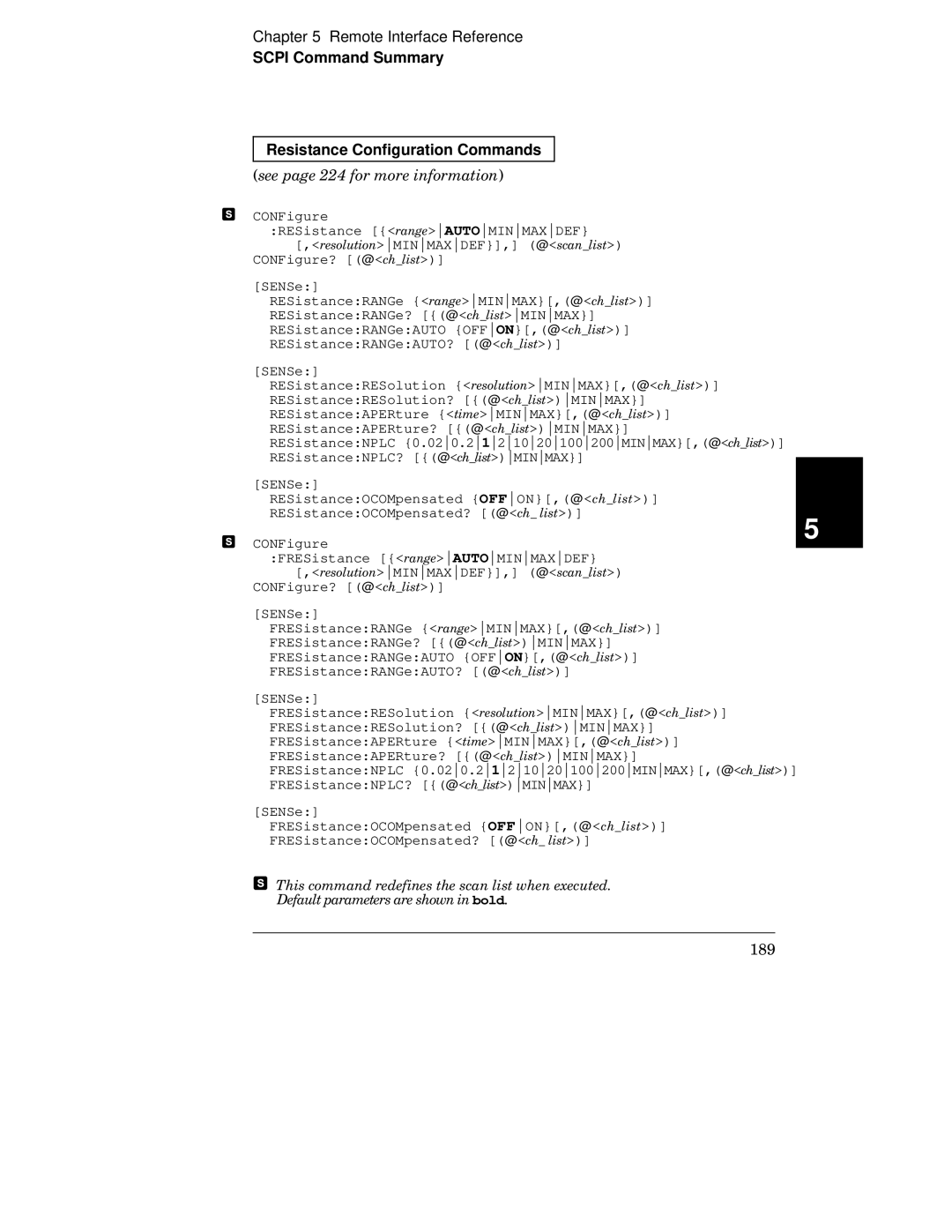 HP 34970A manual Scpi Command Summary Resistance Configuration Commands 