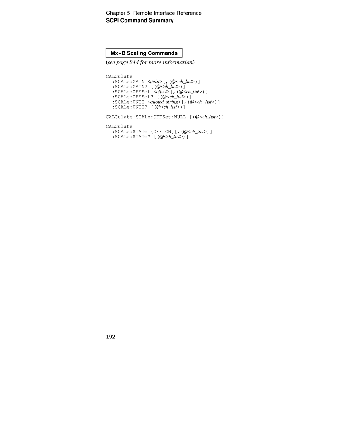 HP 34970A manual Scpi Command Summary Mx+B Scaling Commands 